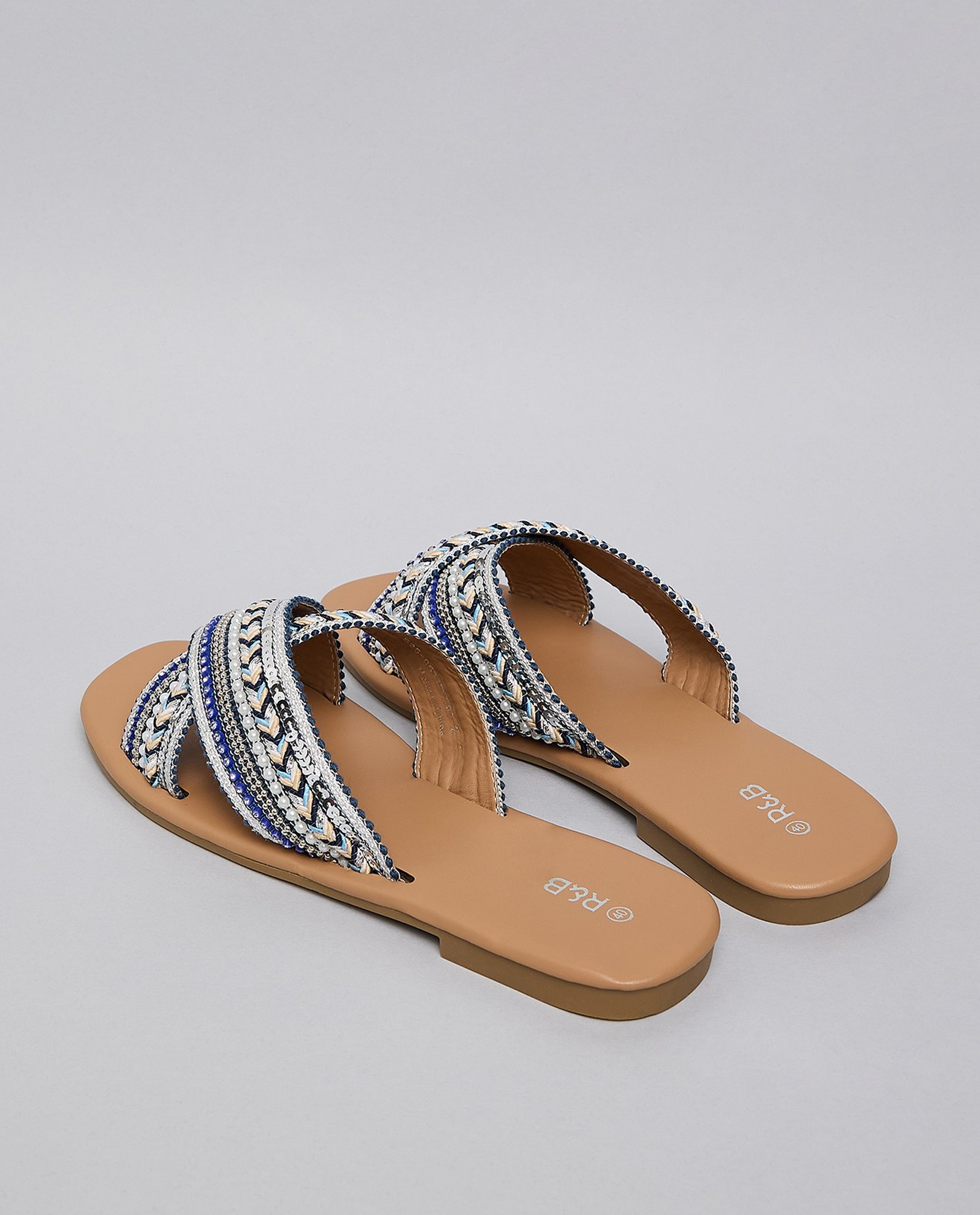 Embroidered Flat Sandals