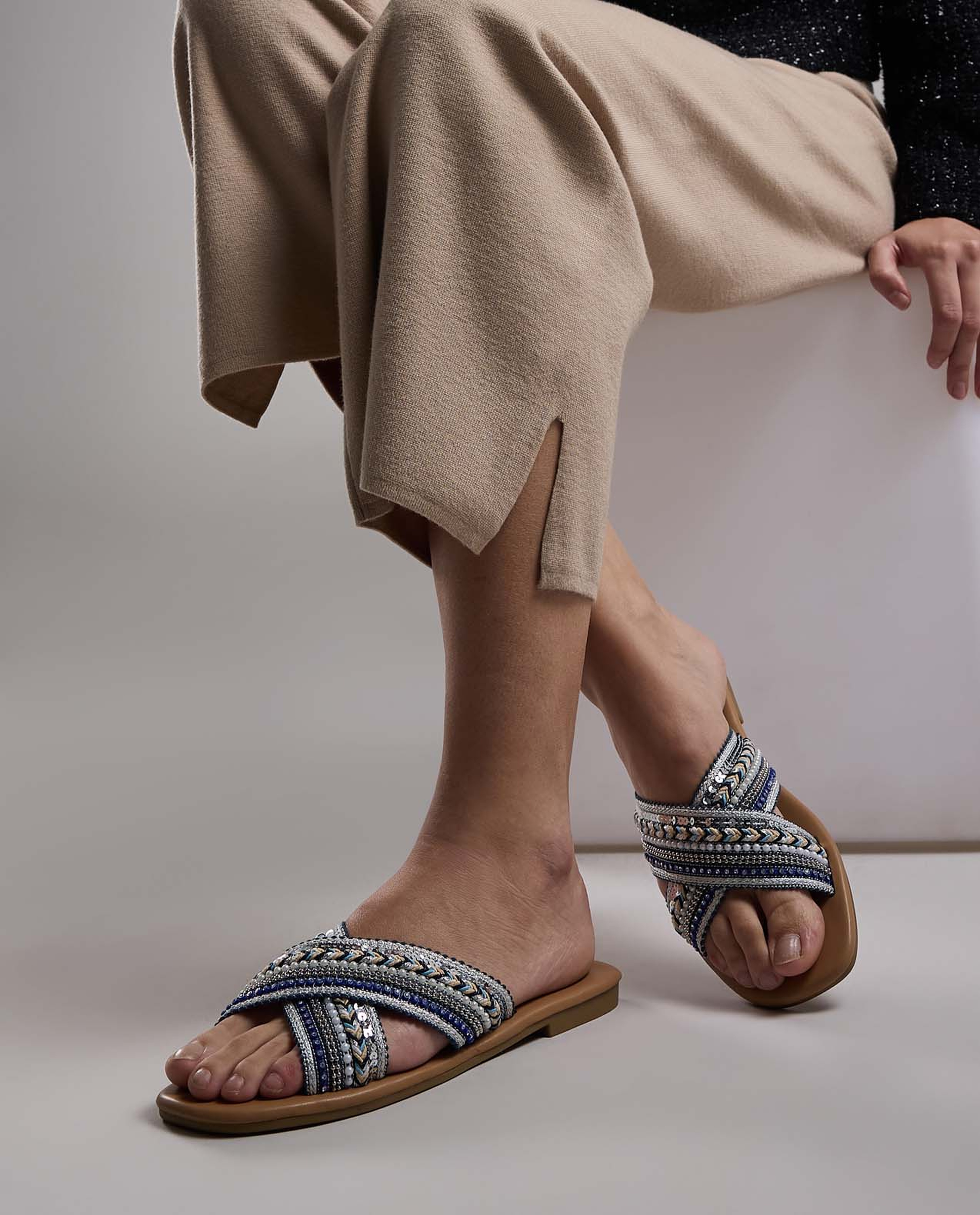 Embroidered Flat Sandals