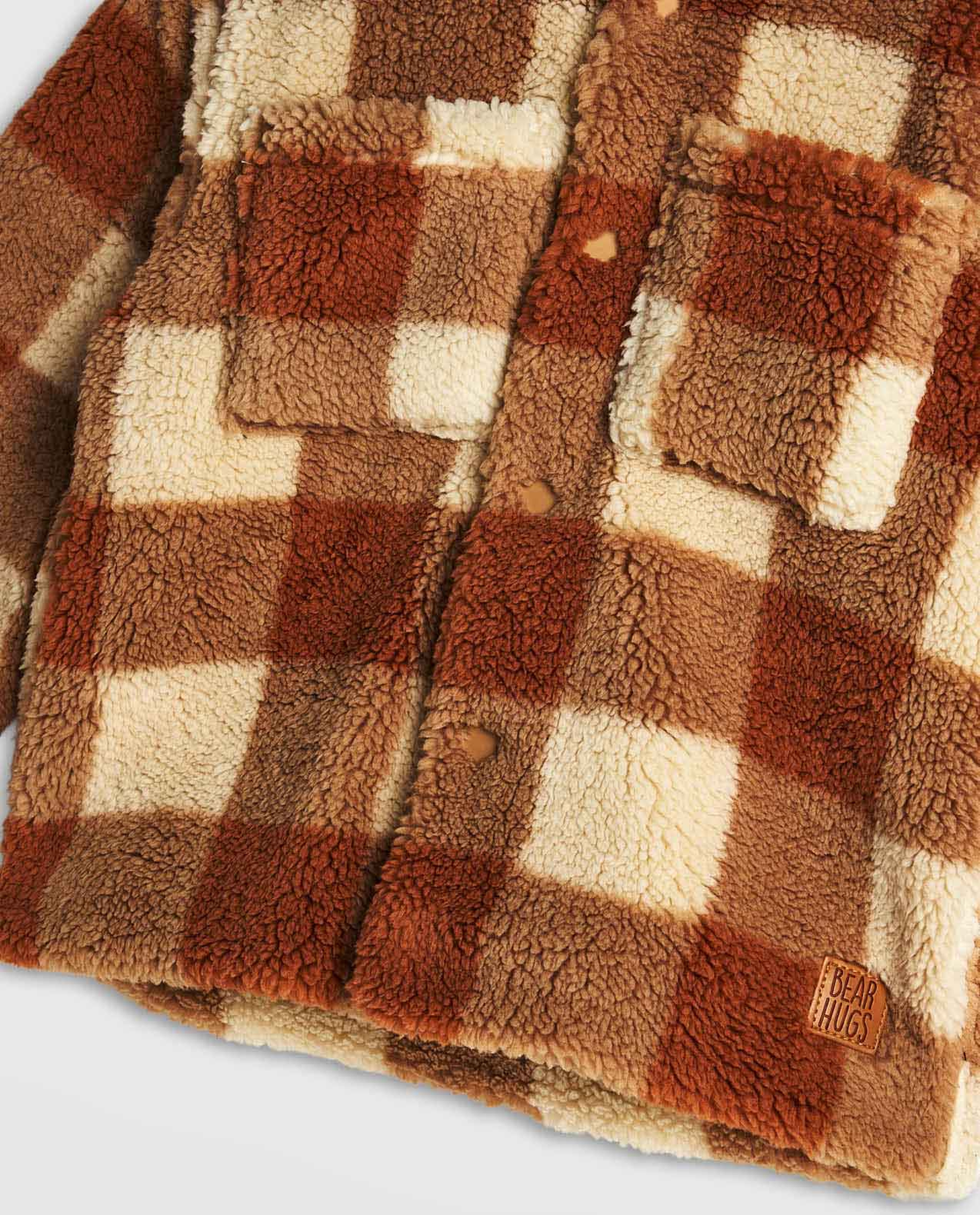 Checked Sherpa Jacket with Button Closure