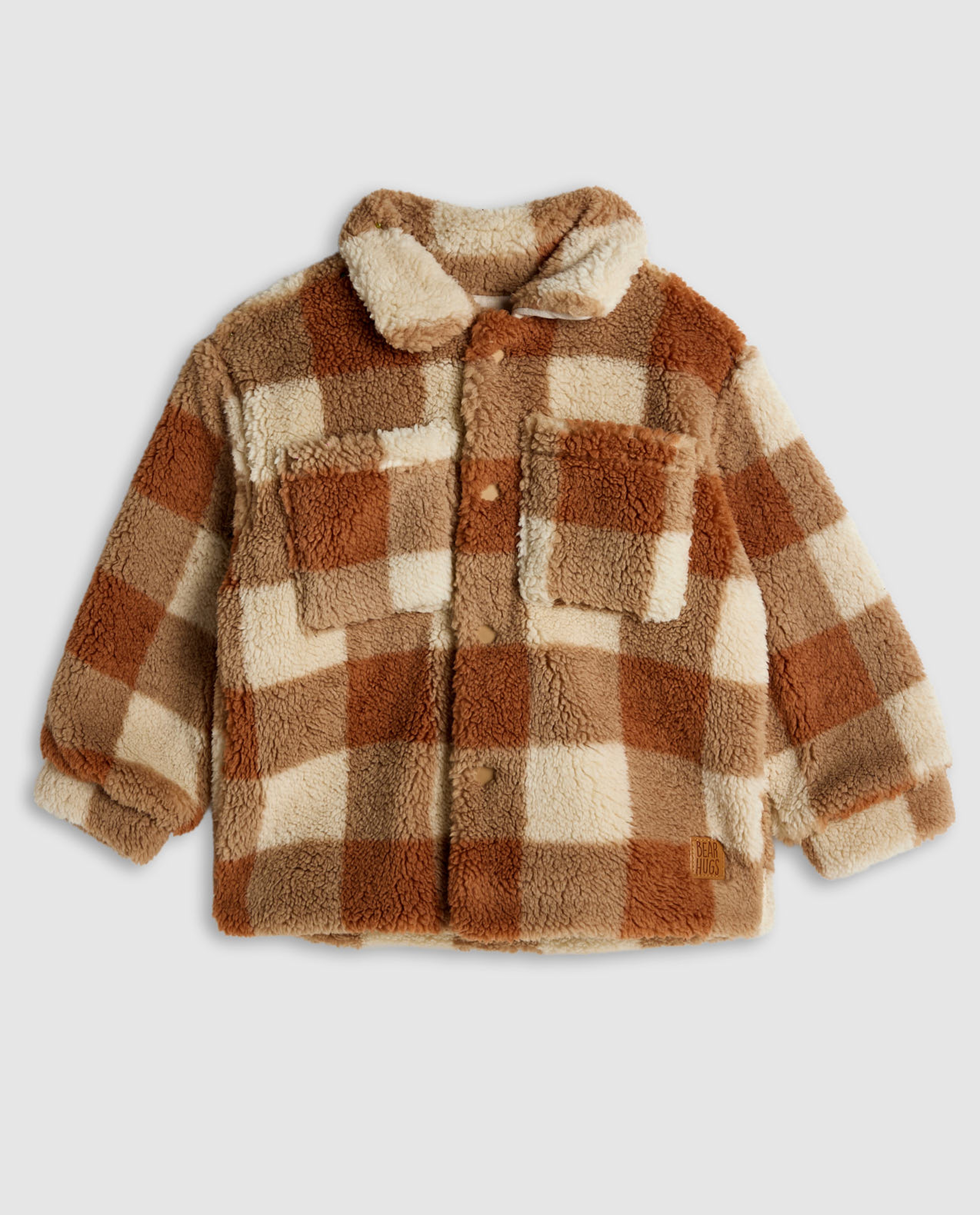 Checked Sherpa Jacket with Button Closure