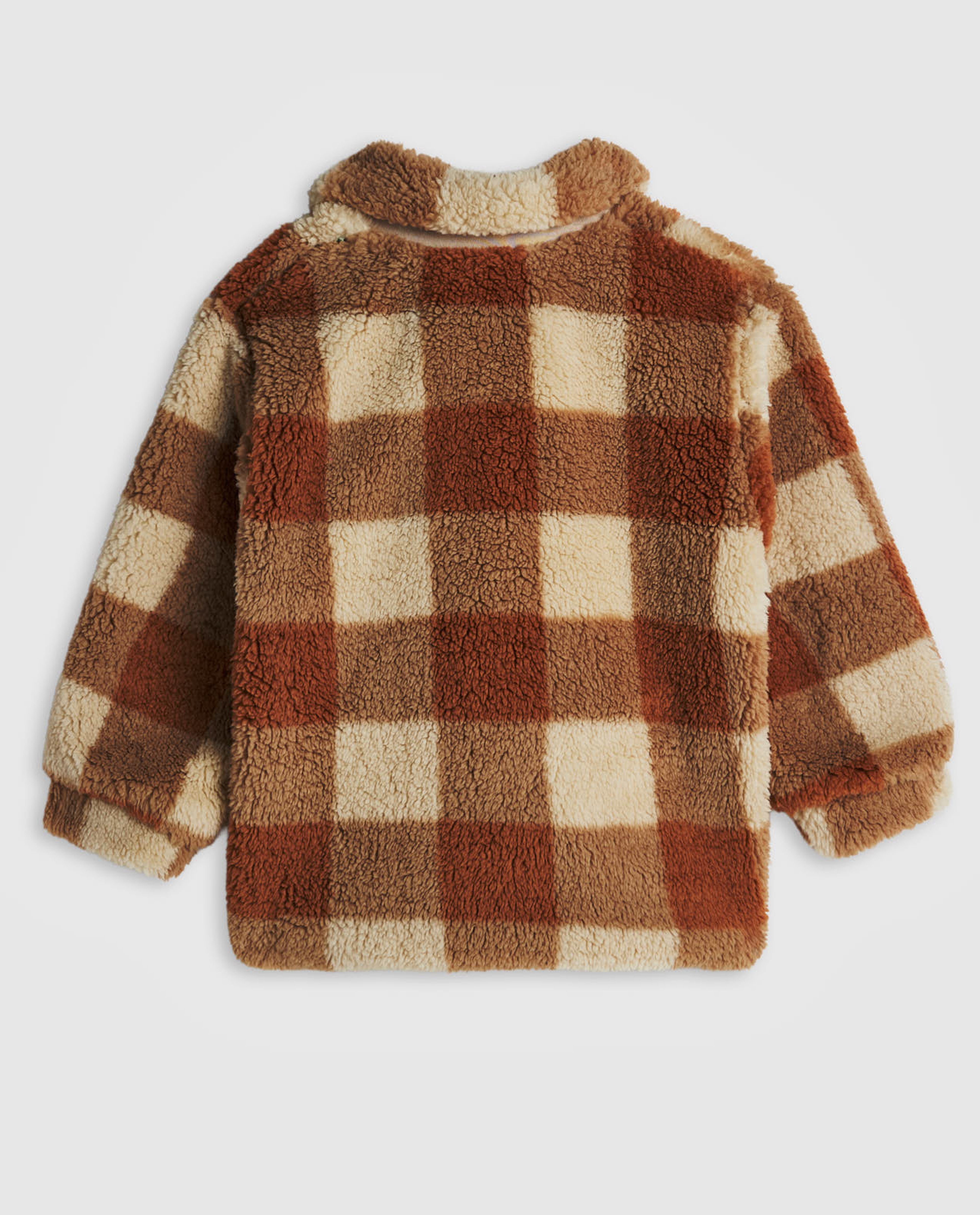 Checked Sherpa Jacket with Button Closure