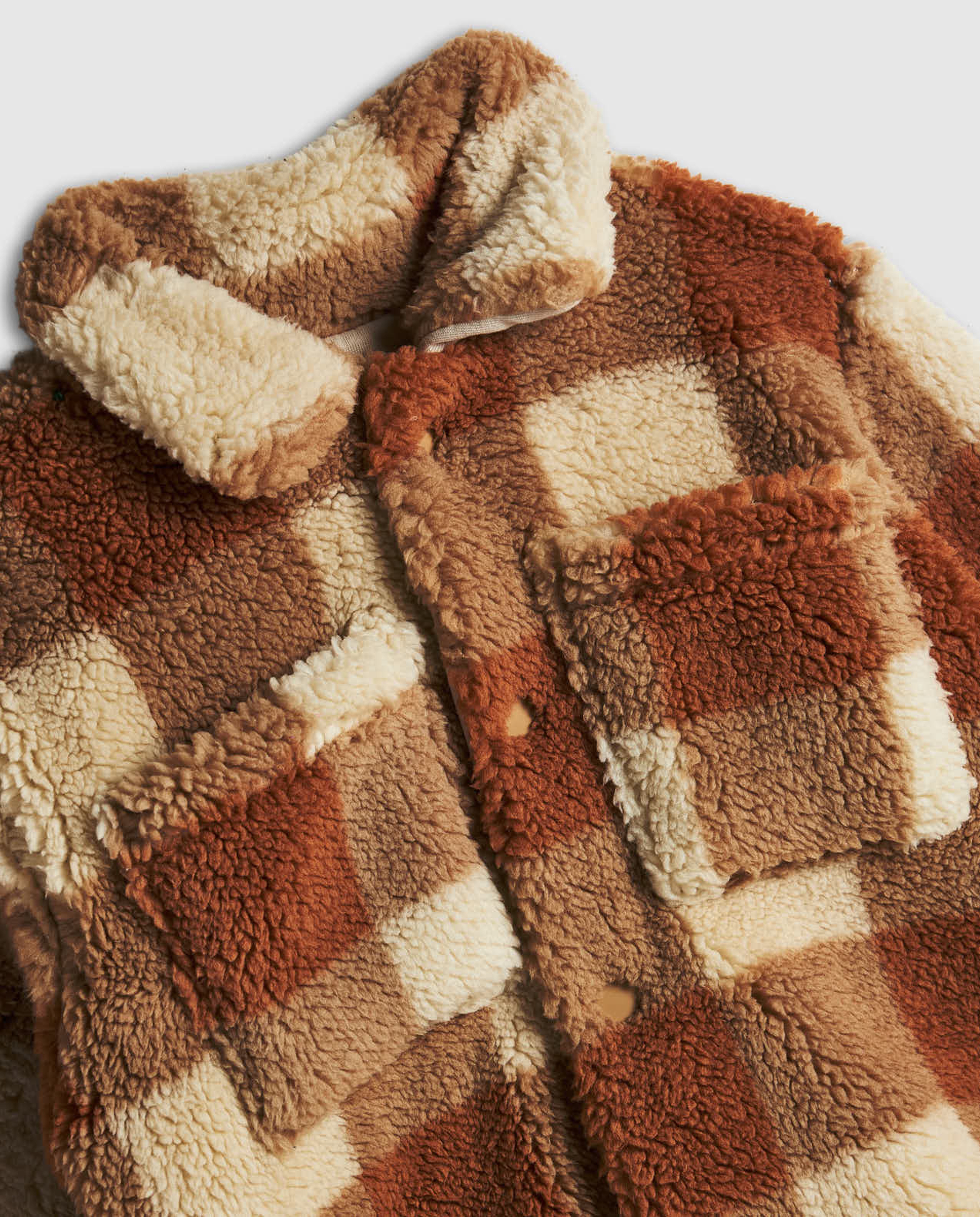 Checked Sherpa Jacket with Button Closure