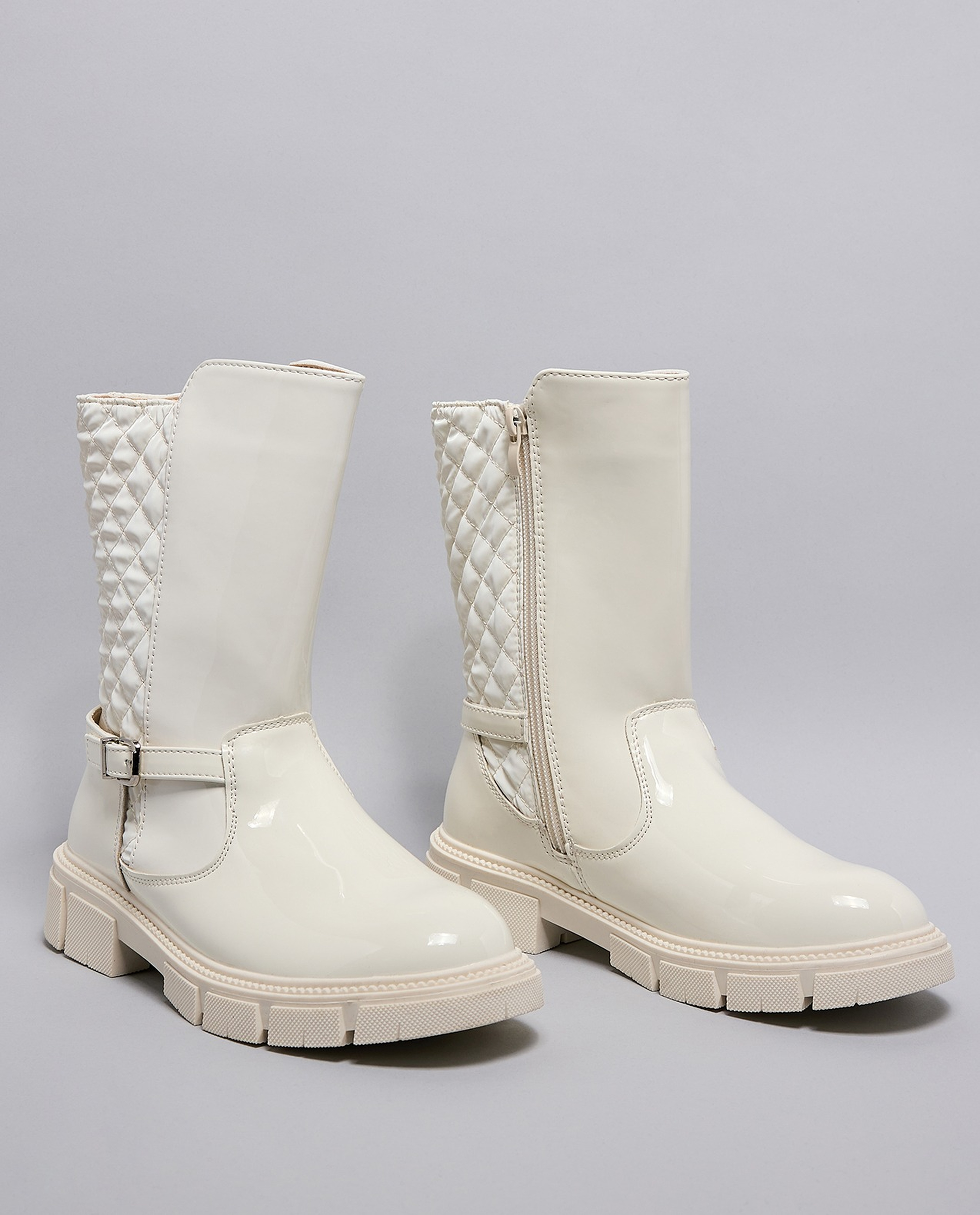 Quilted Calf Length Boots