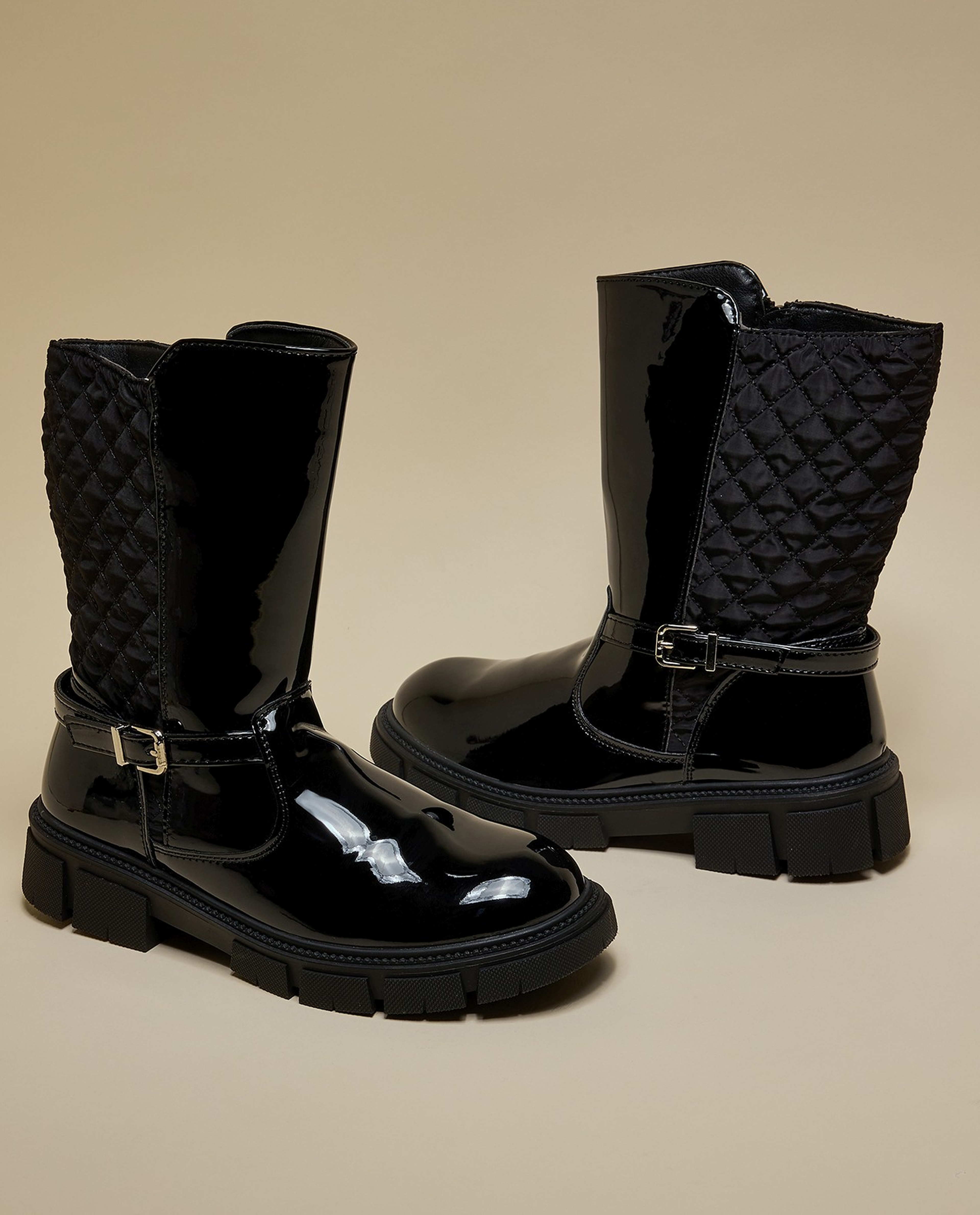 Quilted Calf Length Boots