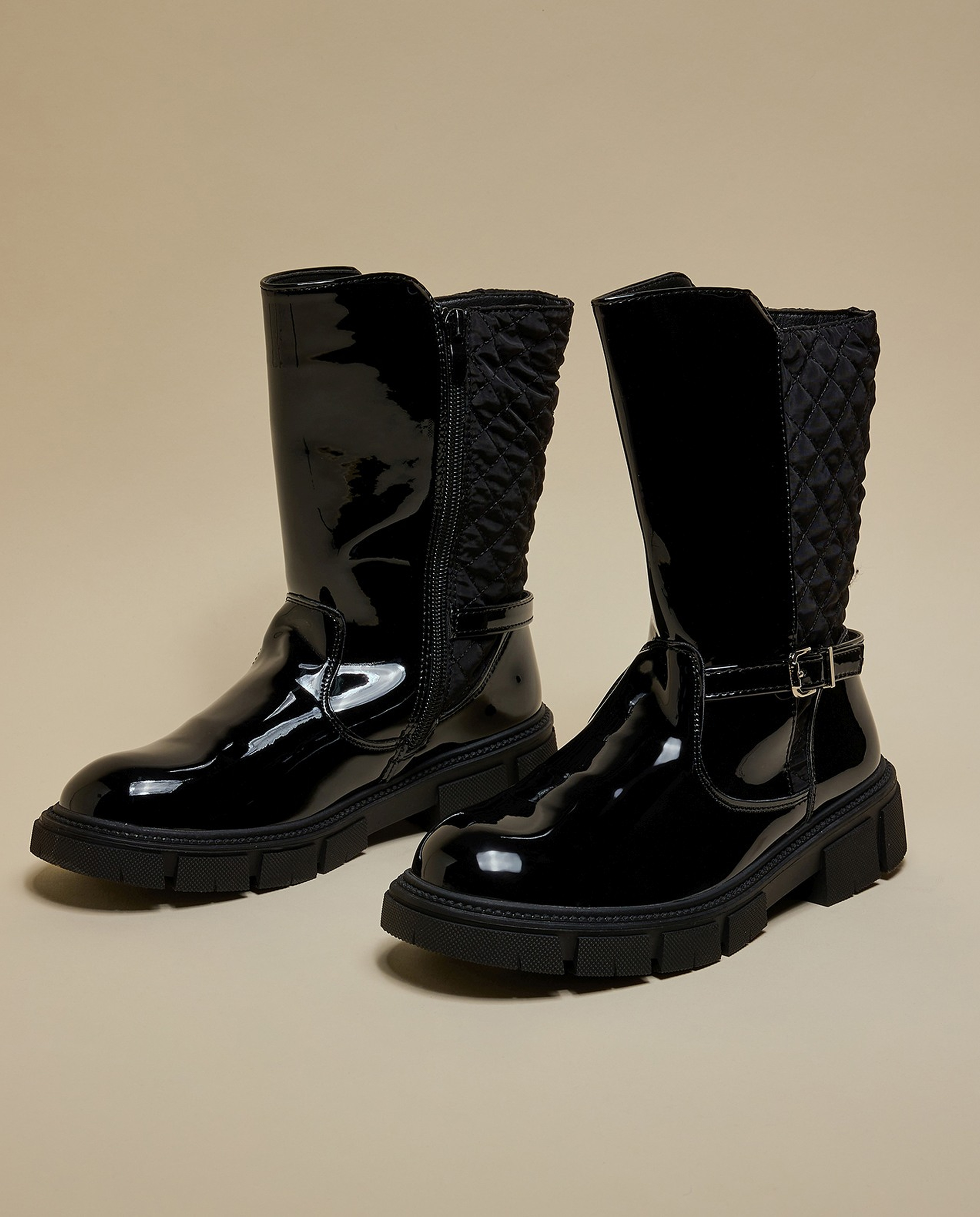 Quilted Calf Length Boots