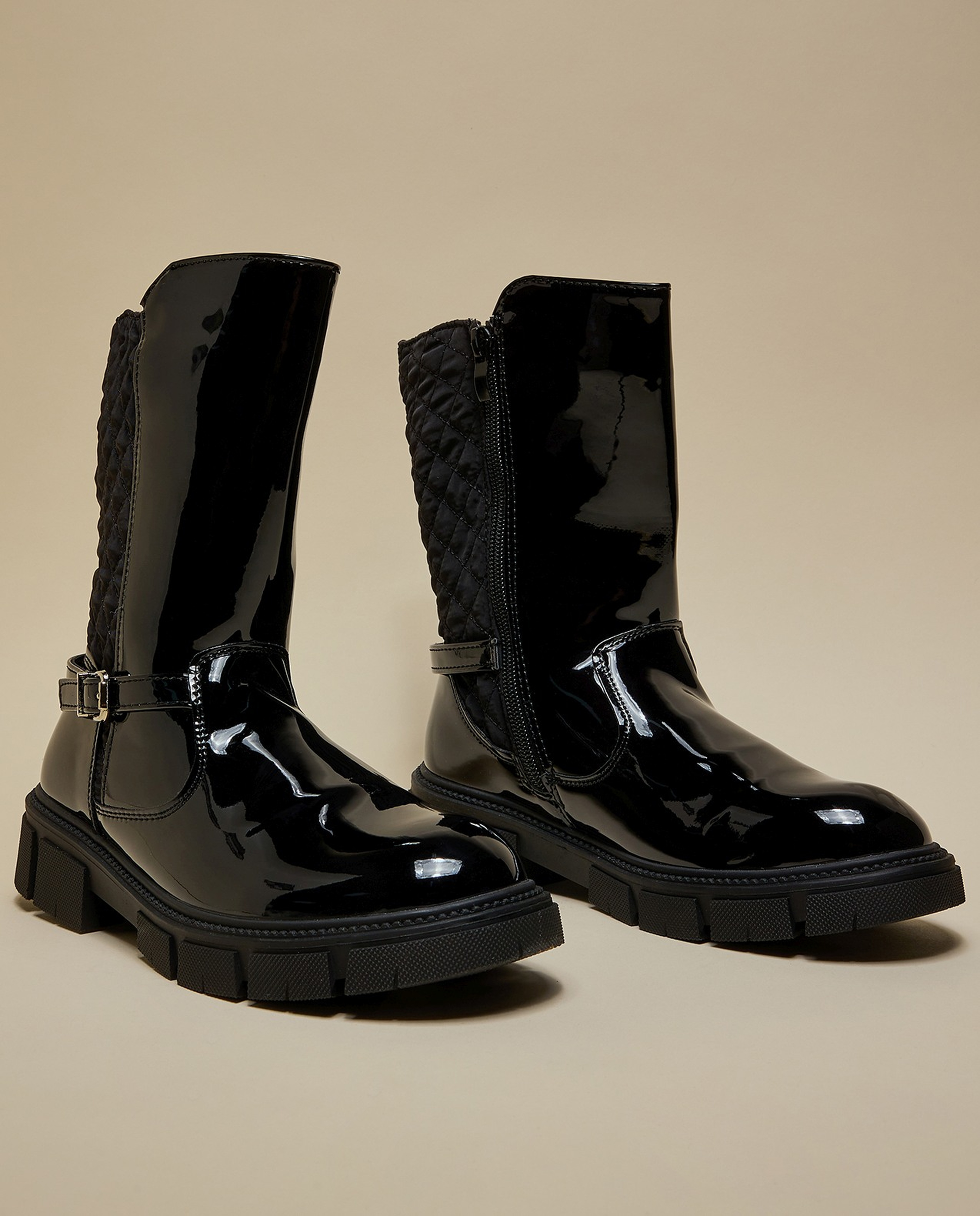 Quilted Calf Length Boots