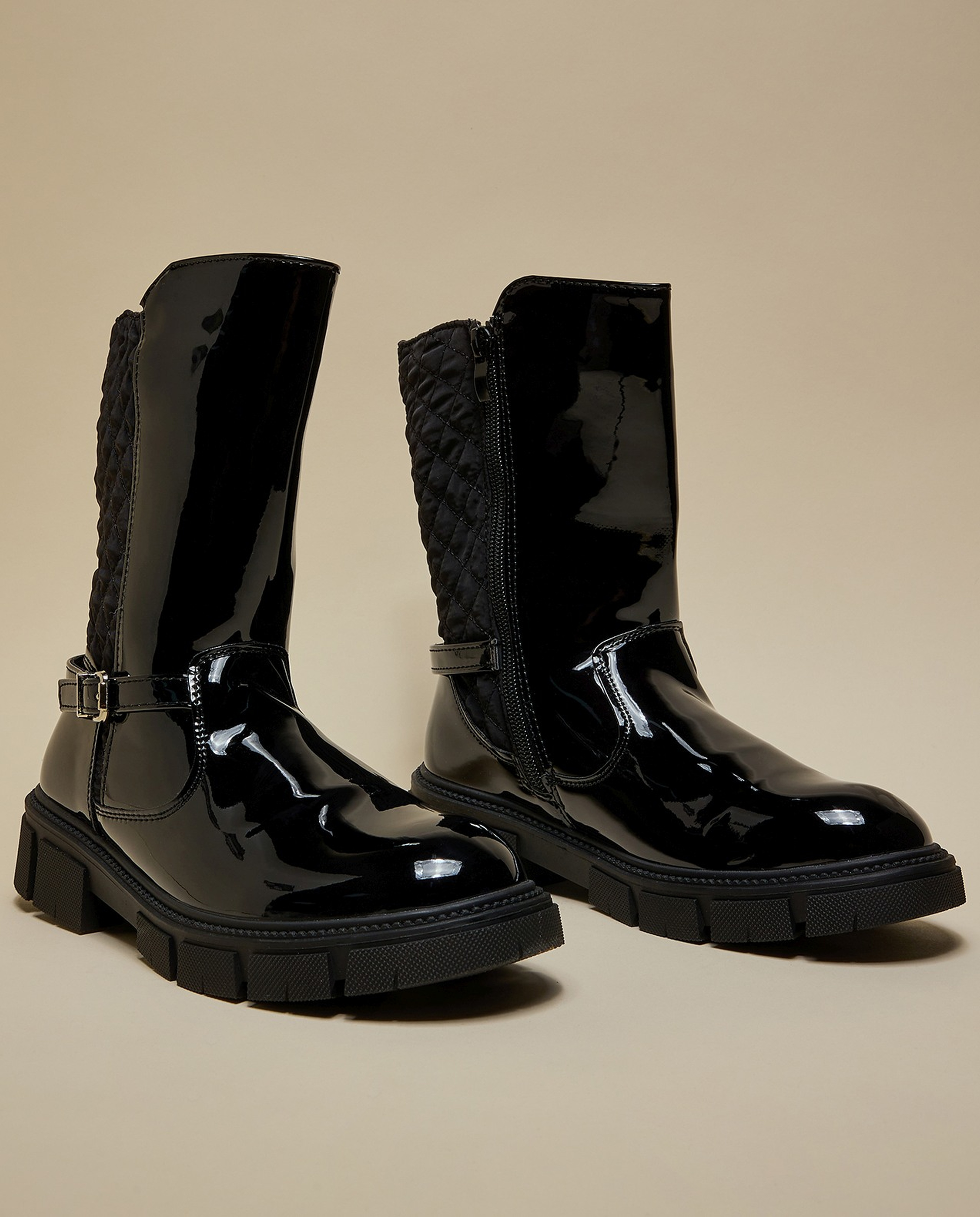 Quilted Calf Length Boots