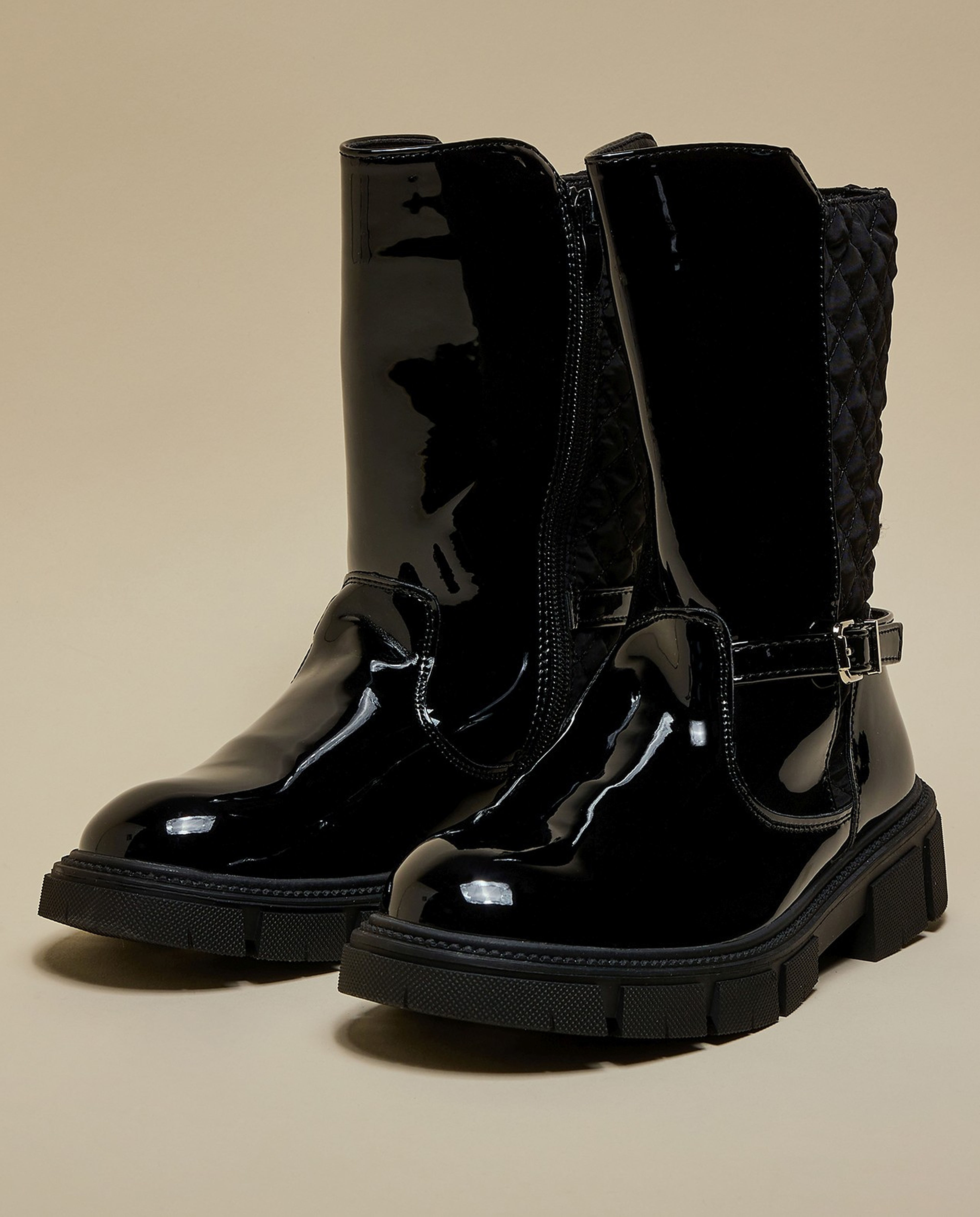 Quilted Calf Length Boots