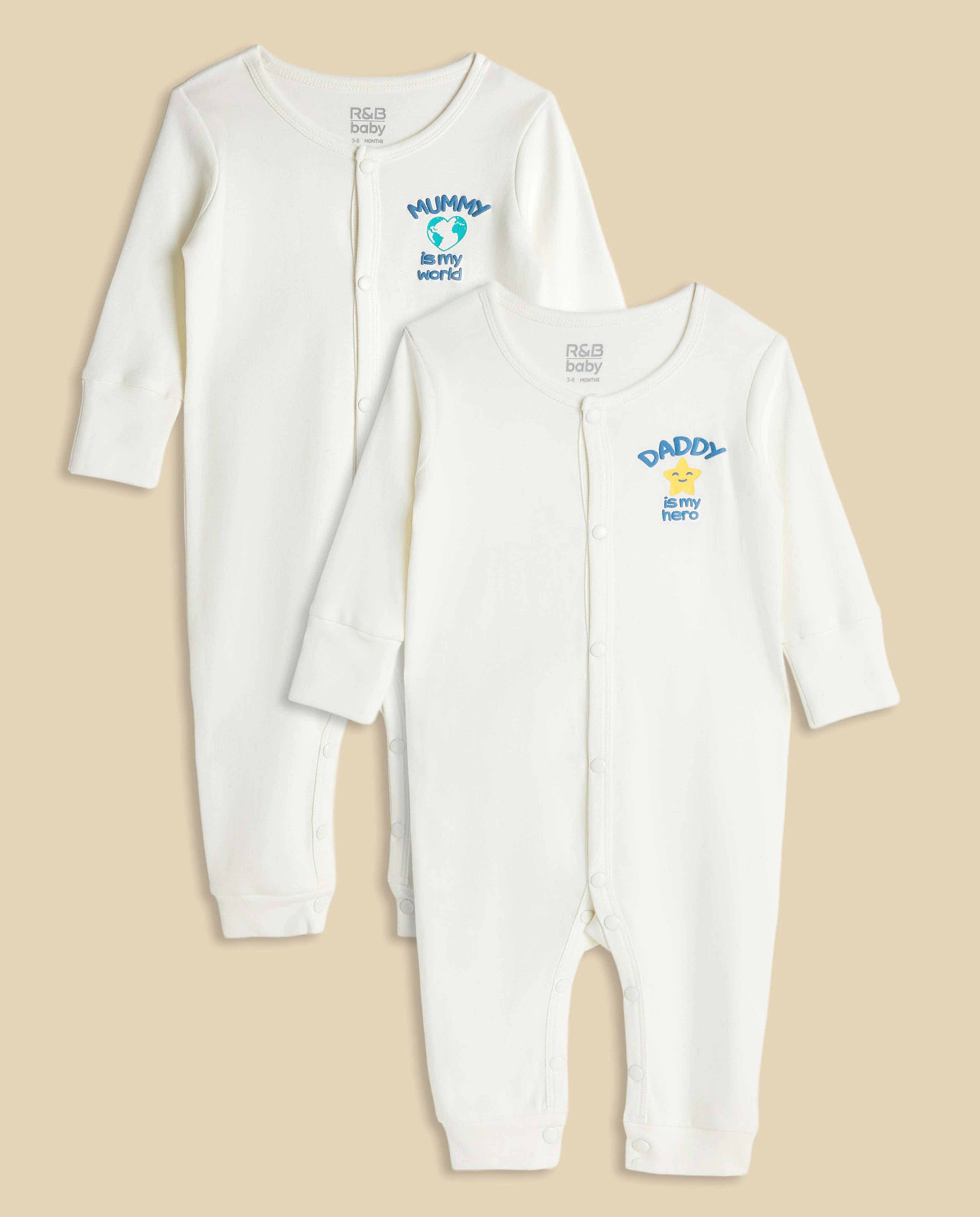 2 Pack Long Sleeves Sleepsuits