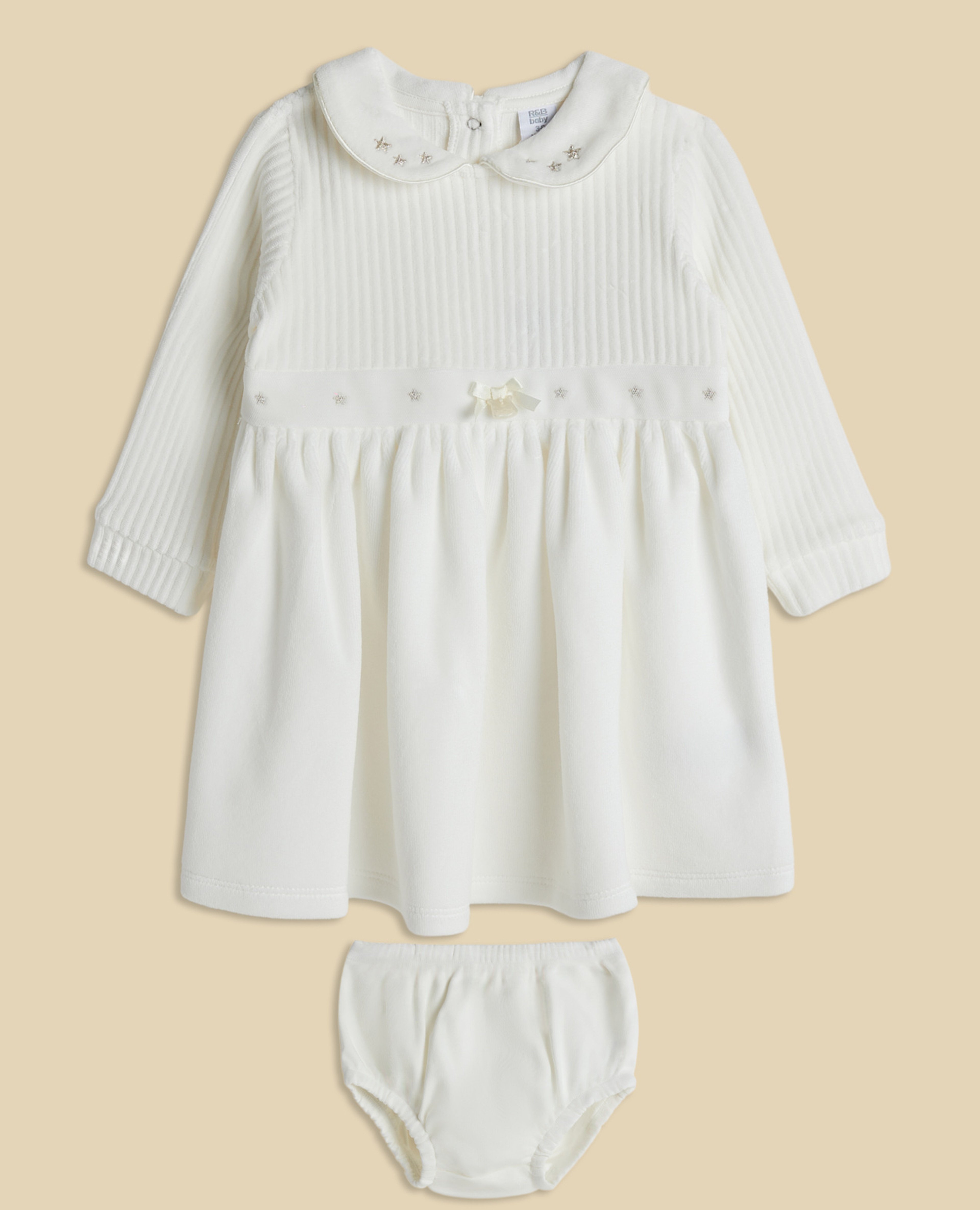 Embroidered Knitted Fit and Flare Dress with Brief