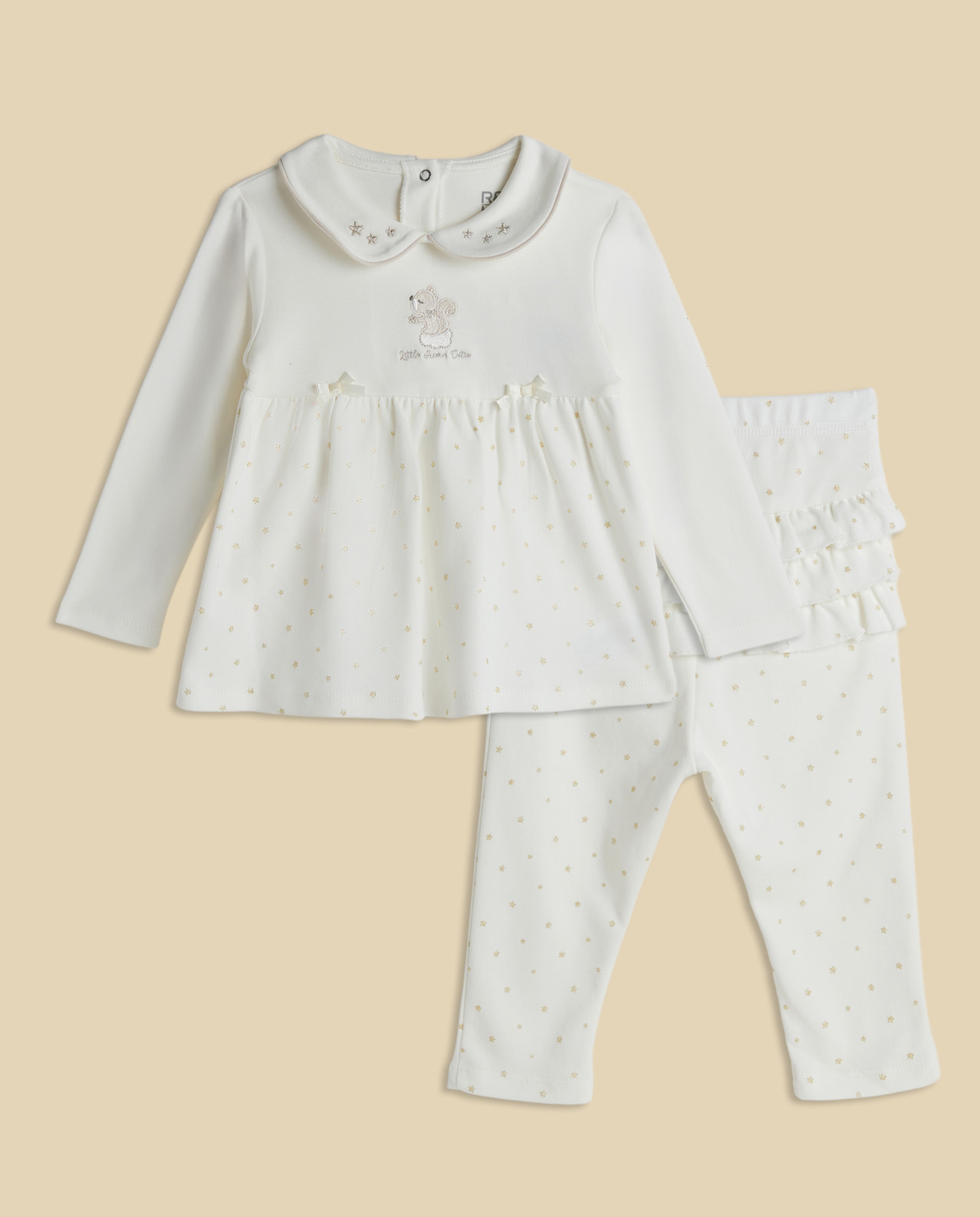 Appliqued Collared Clothing Set