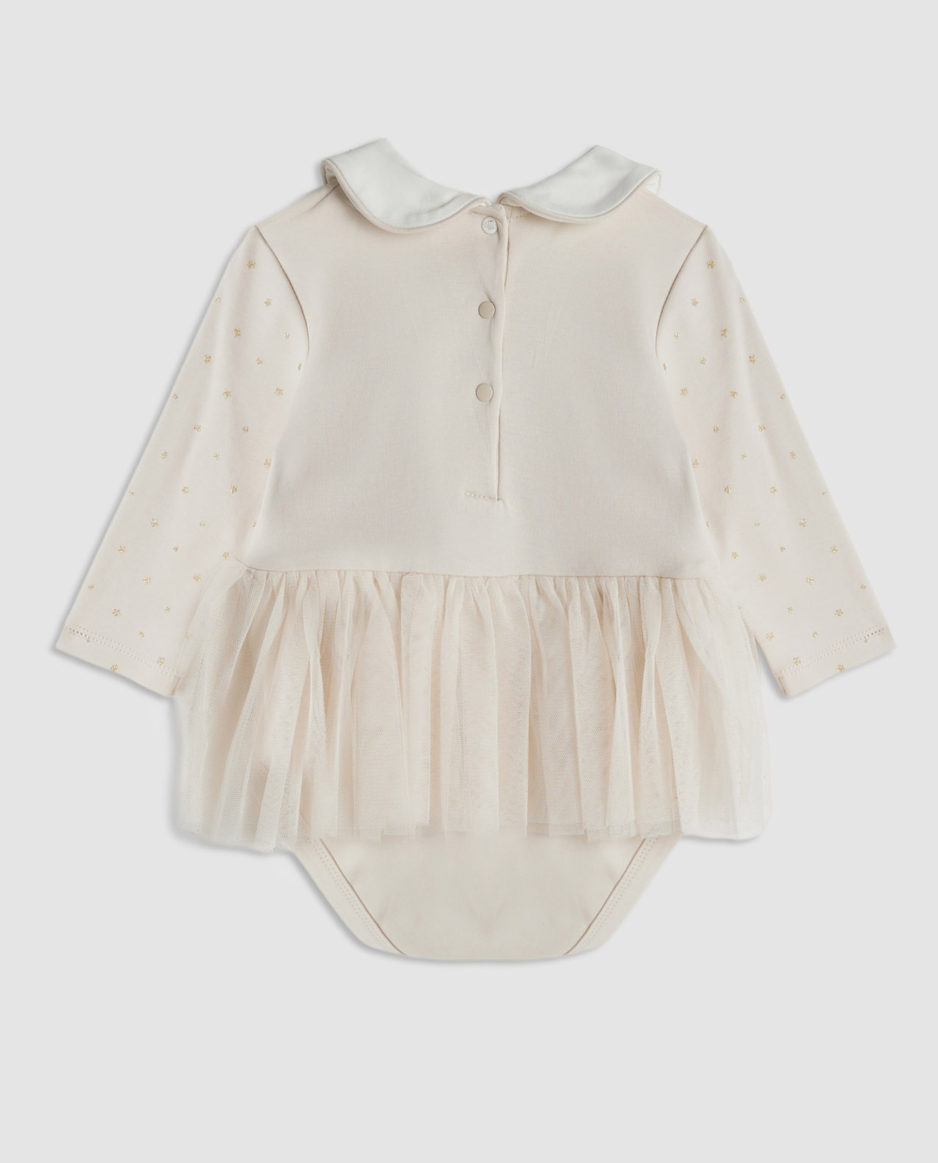 Appliqued Tulle Dress with Long Sleeves