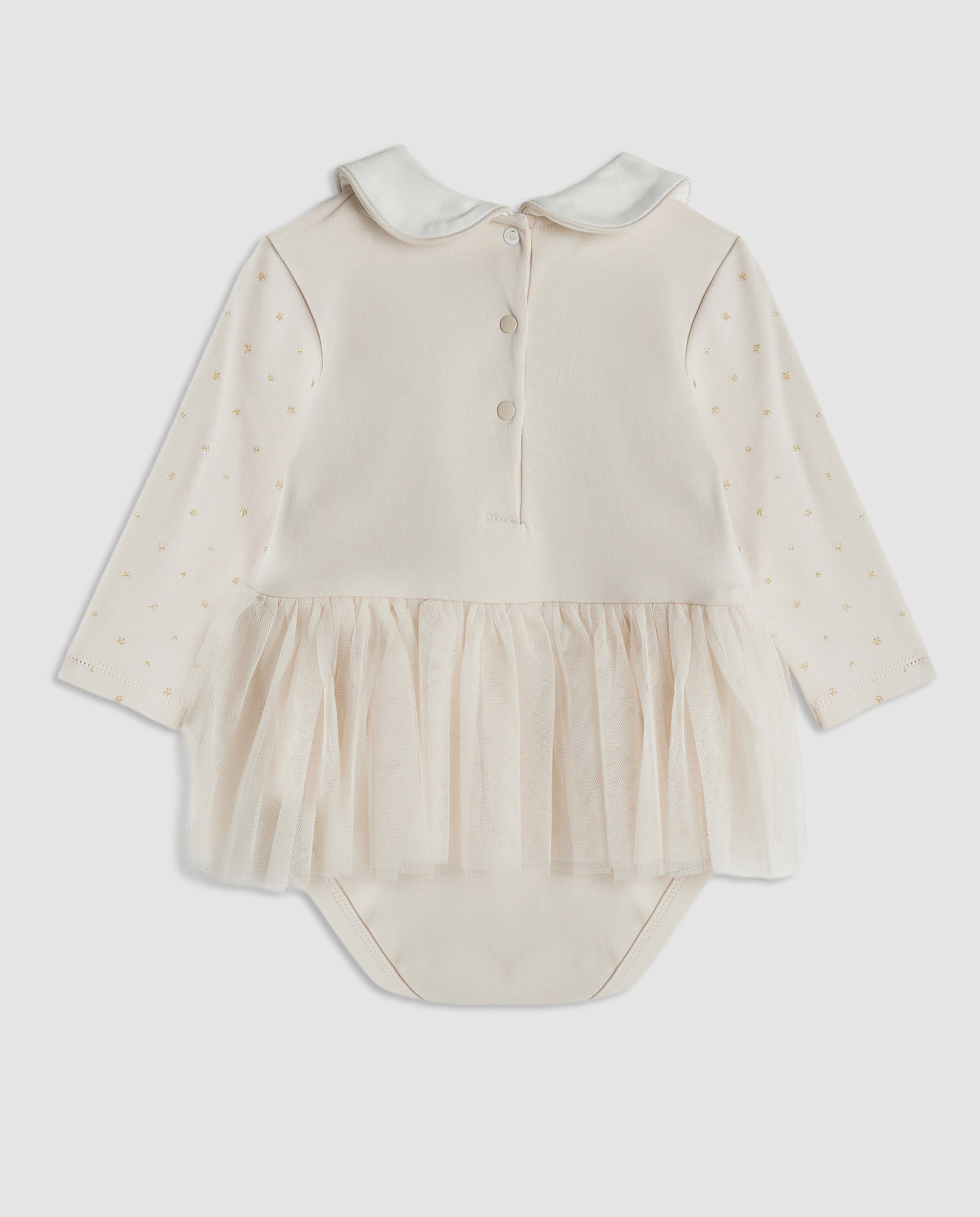 Appliqued Tulle Dress with Long Sleeves