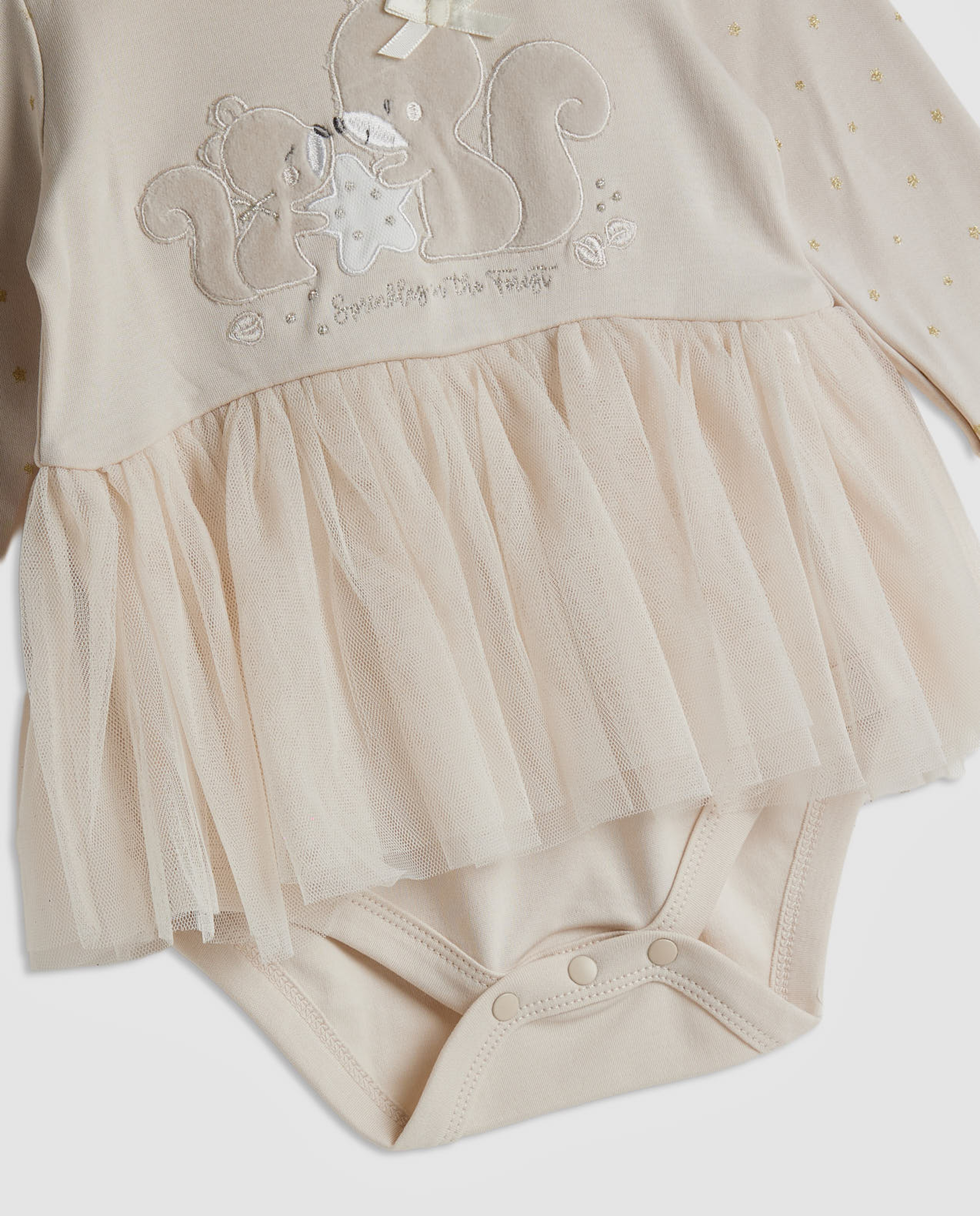 Appliqued Tulle Dress with Long Sleeves