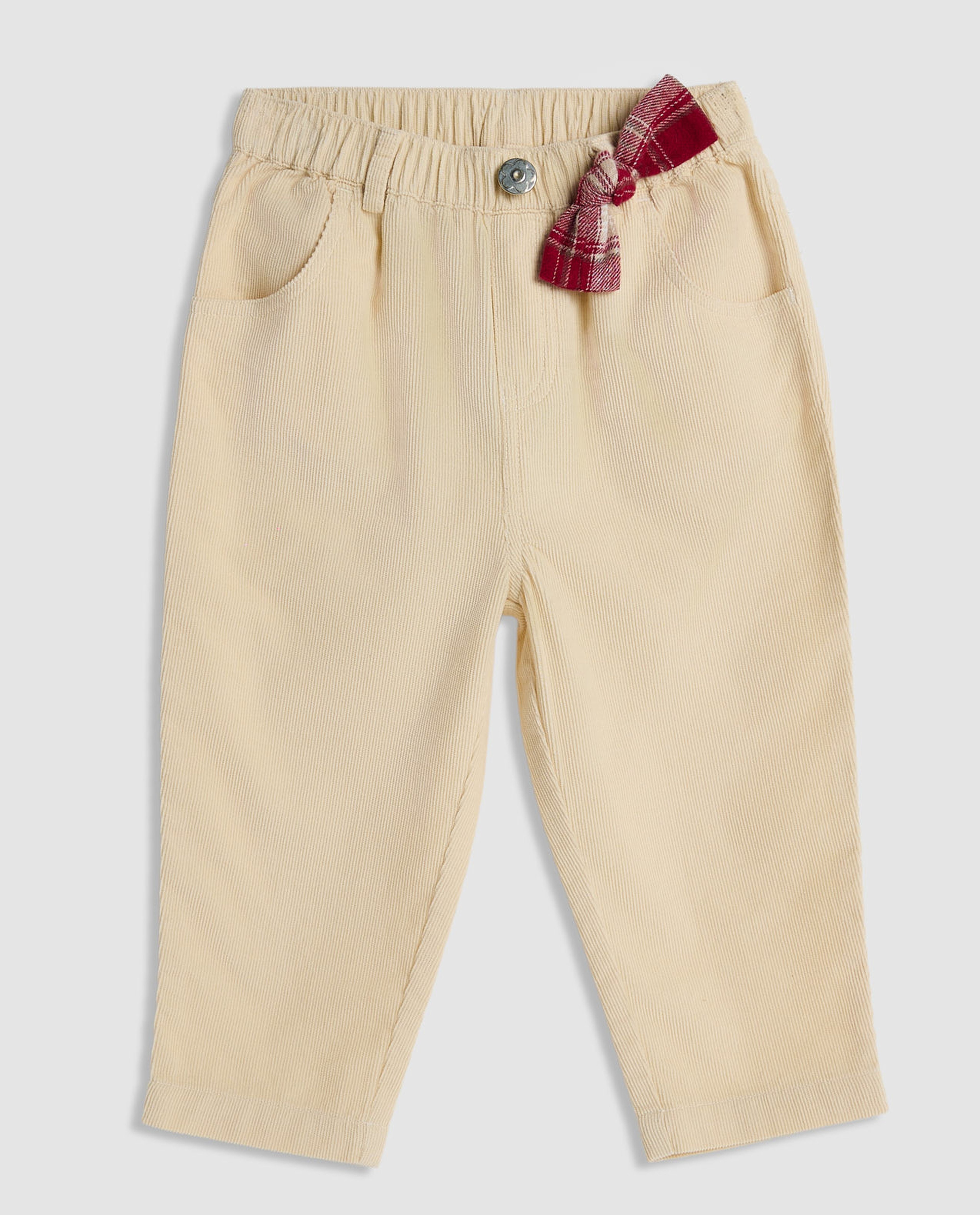 Textured Relaxed Fit Pants with Button Closure