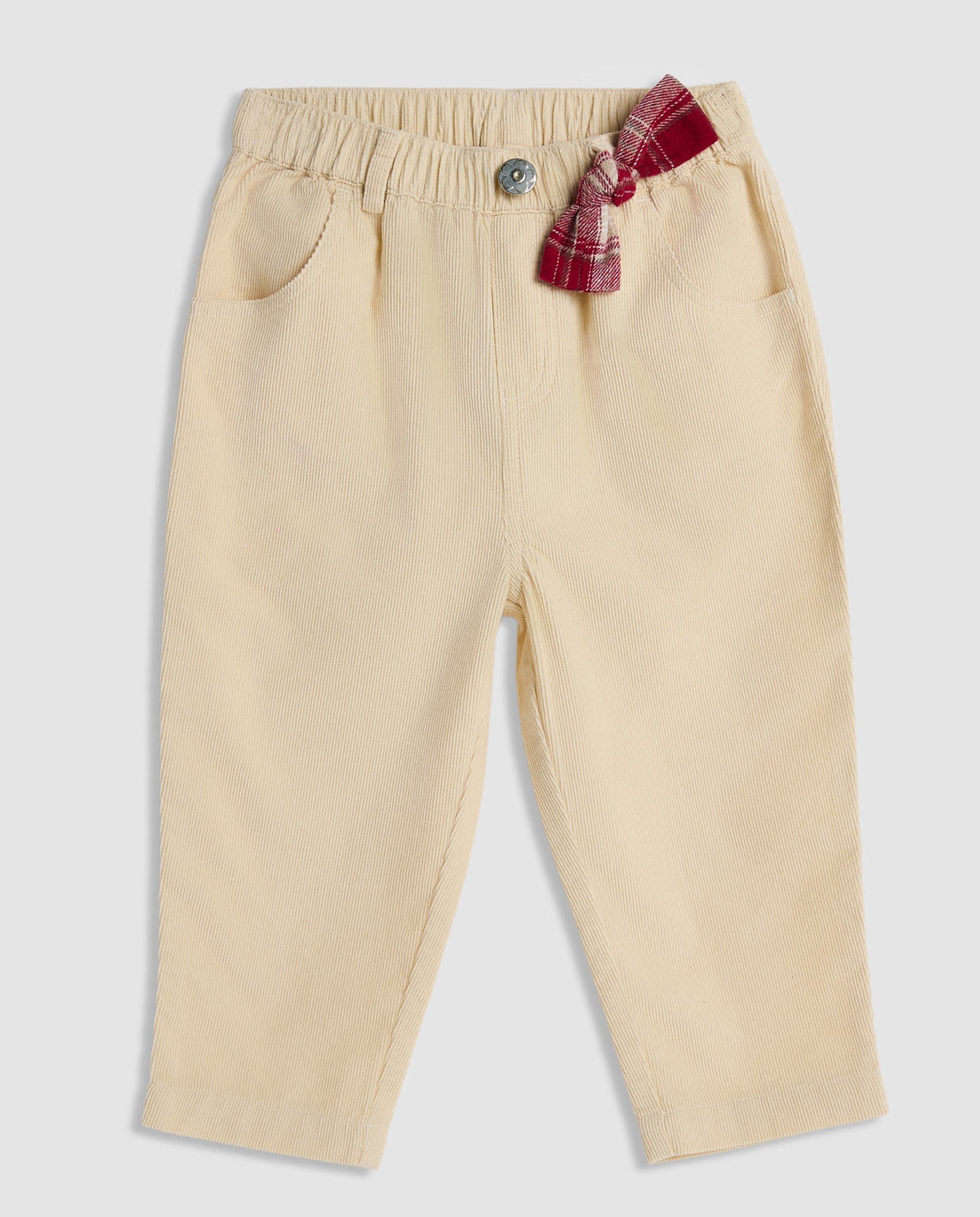 Textured Relaxed Fit Pants with Button Closure