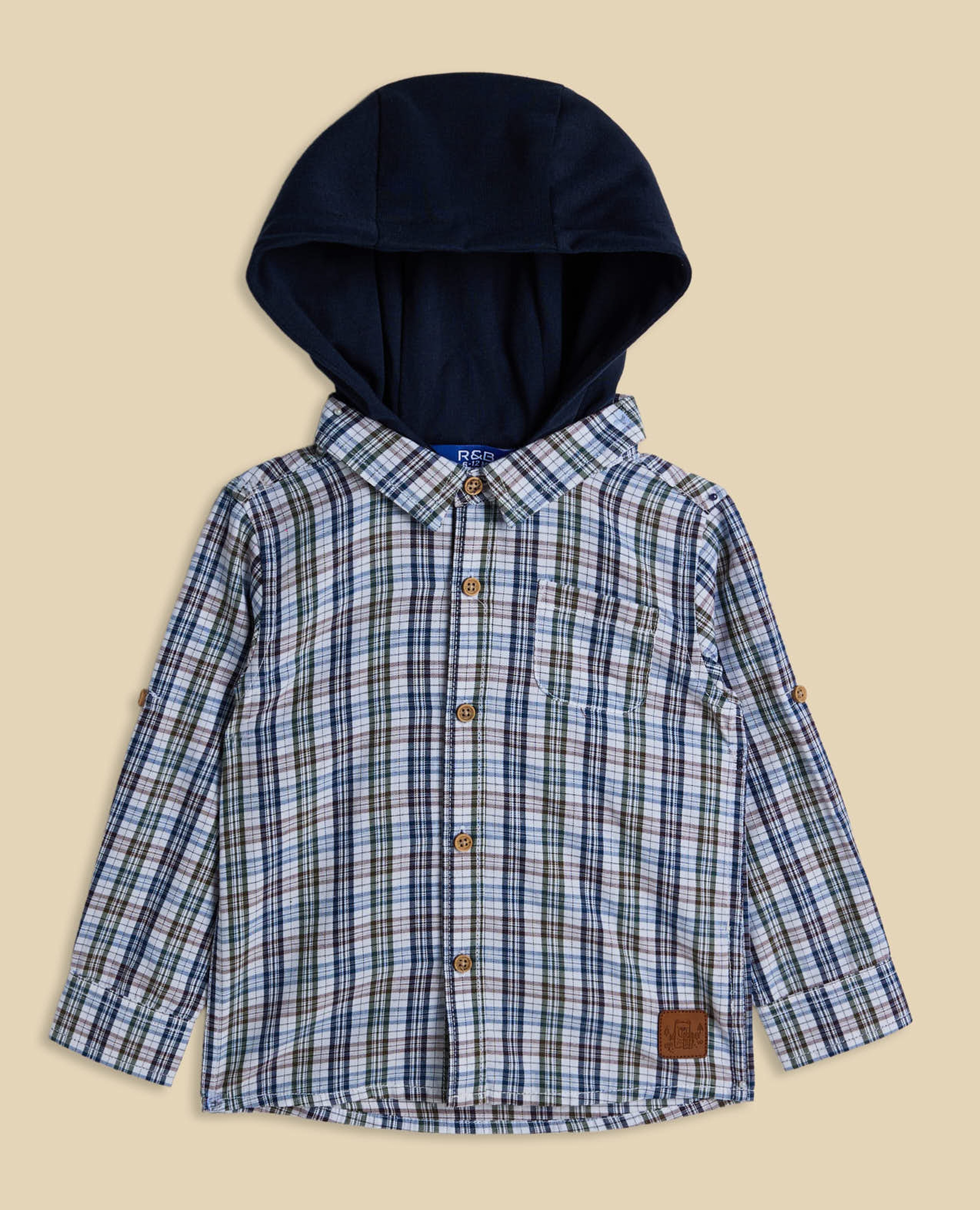 Plaid Hooded Shirt with Long Sleeves