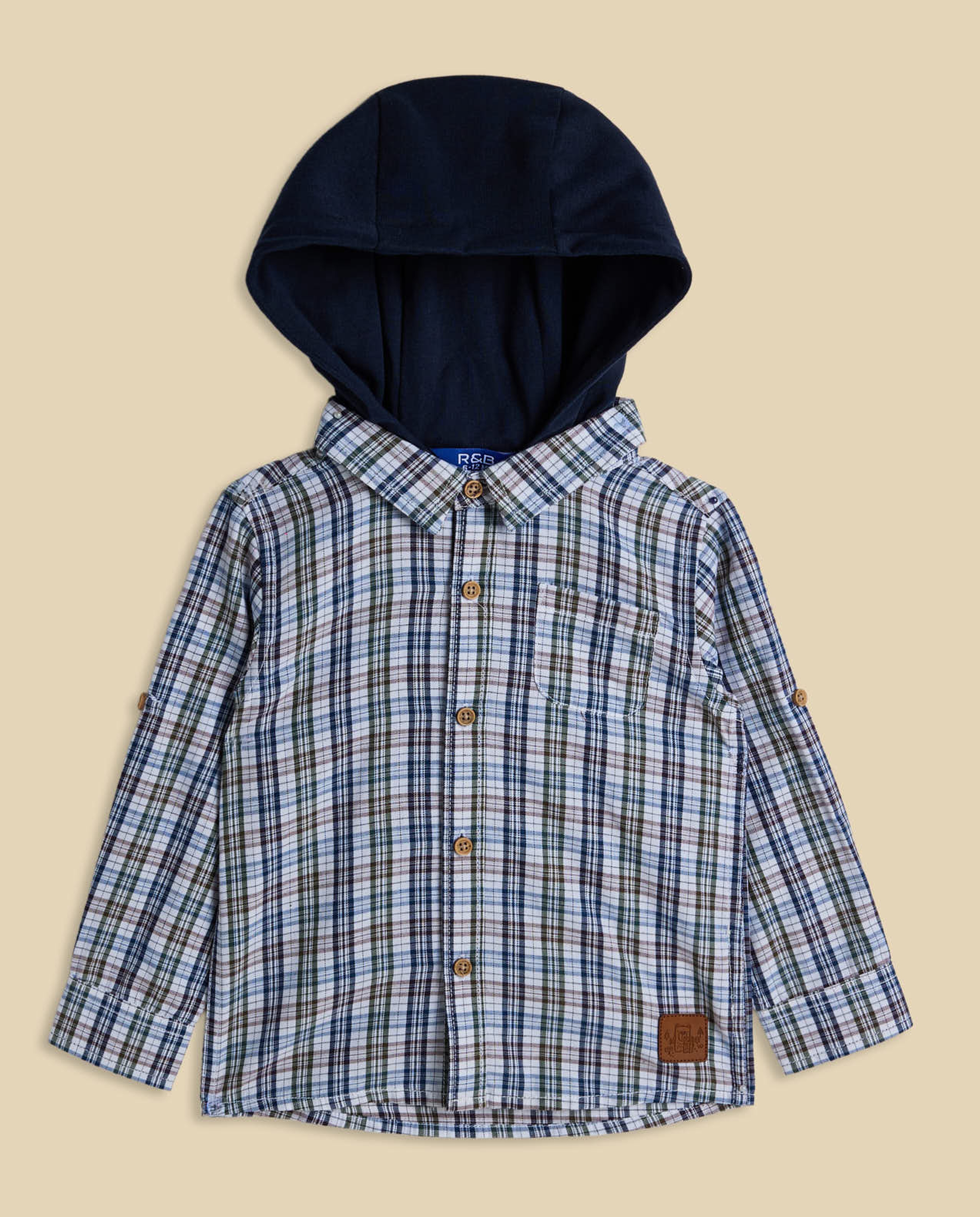 Plaid Hooded Shirt with Long Sleeves