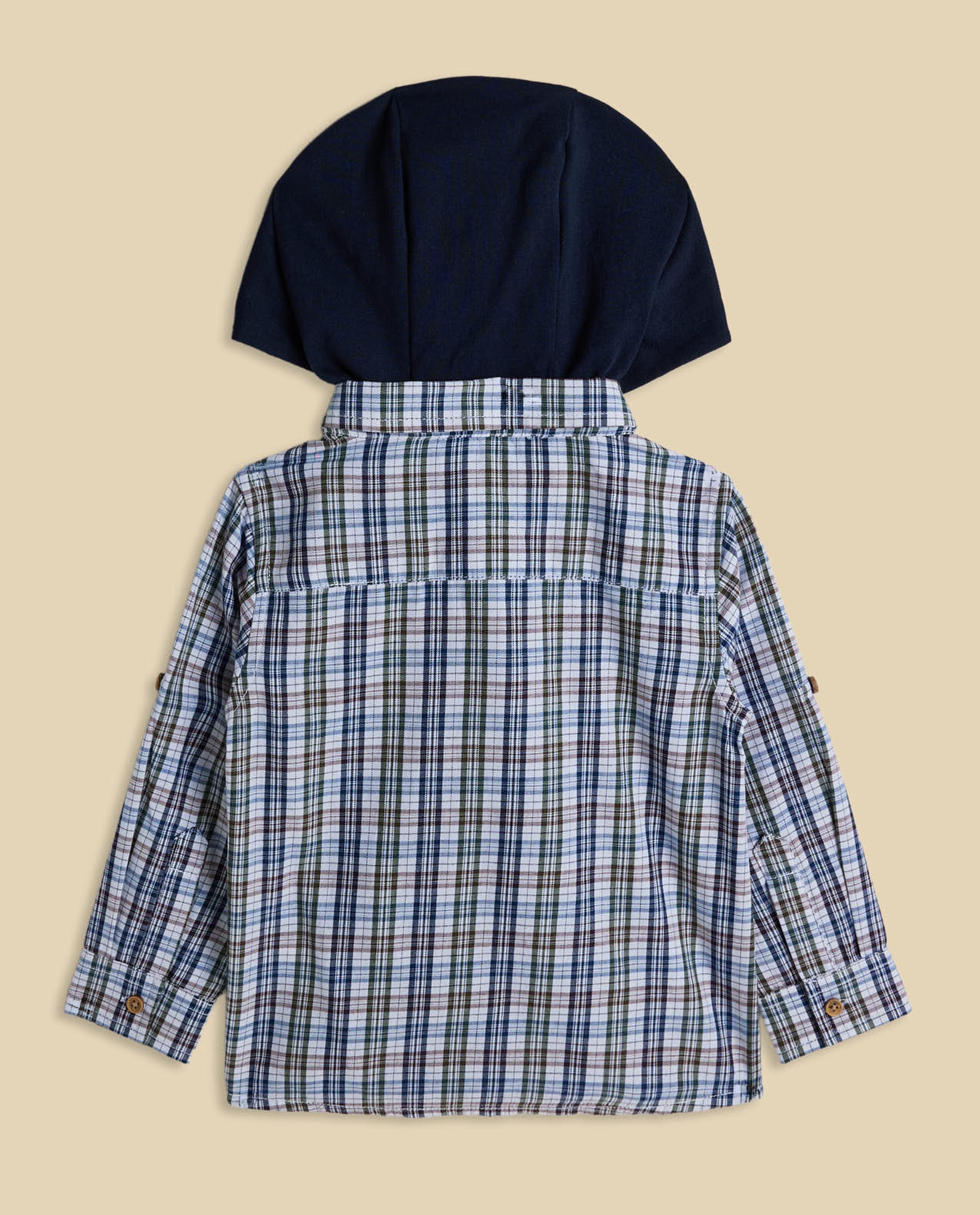 Plaid Hooded Shirt with Long Sleeves
