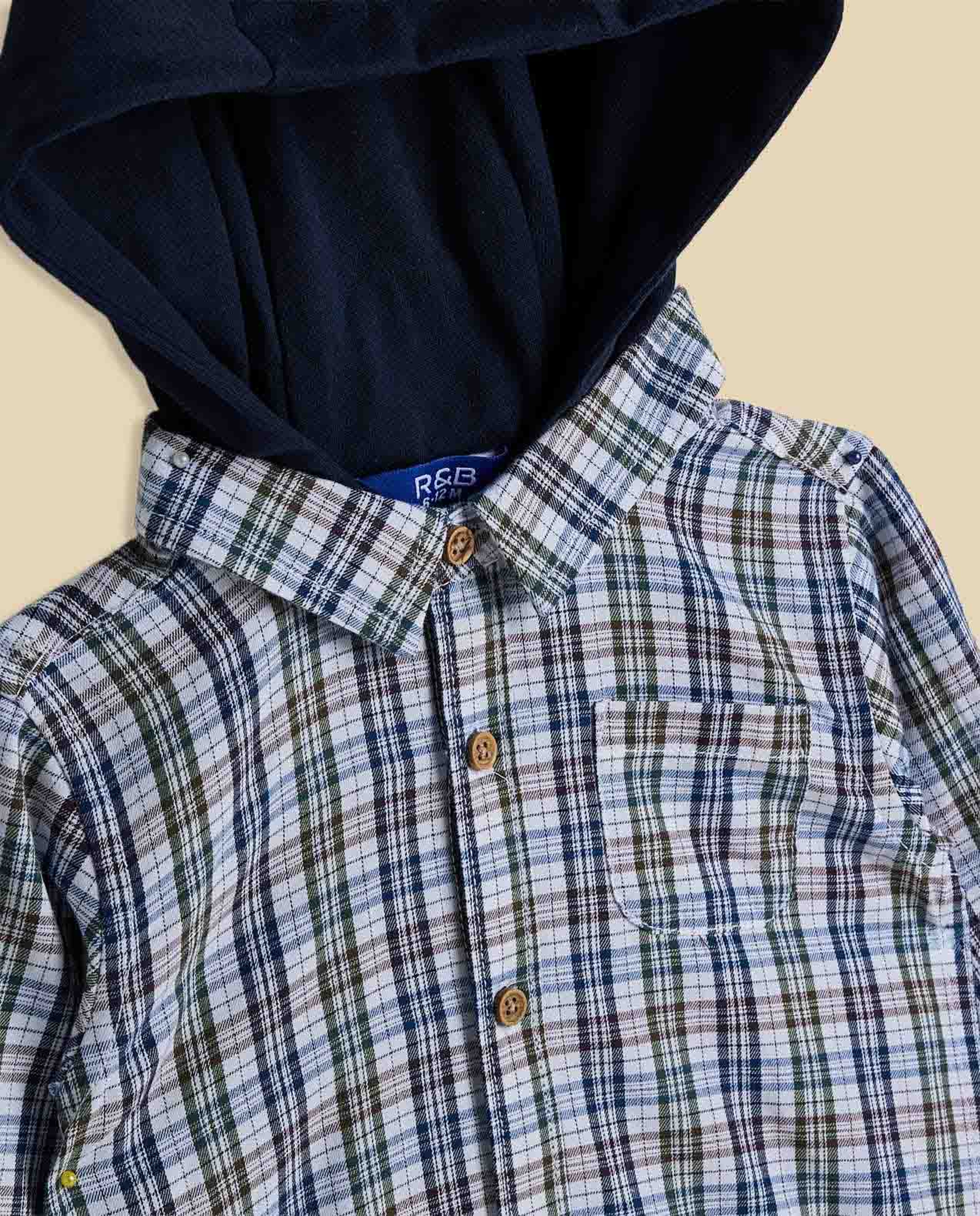Plaid Hooded Shirt with Long Sleeves