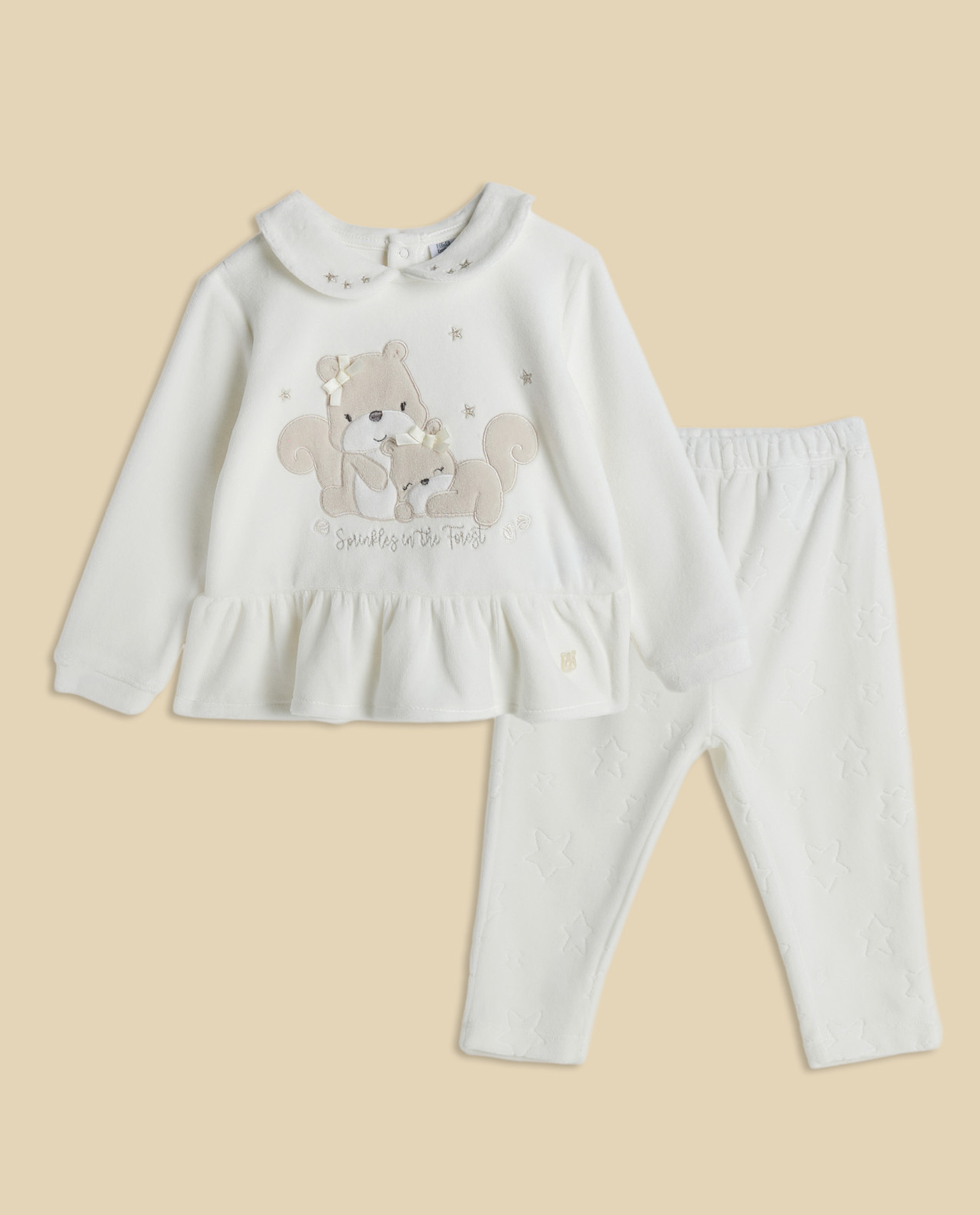 Appliqued Collared Clothing Set