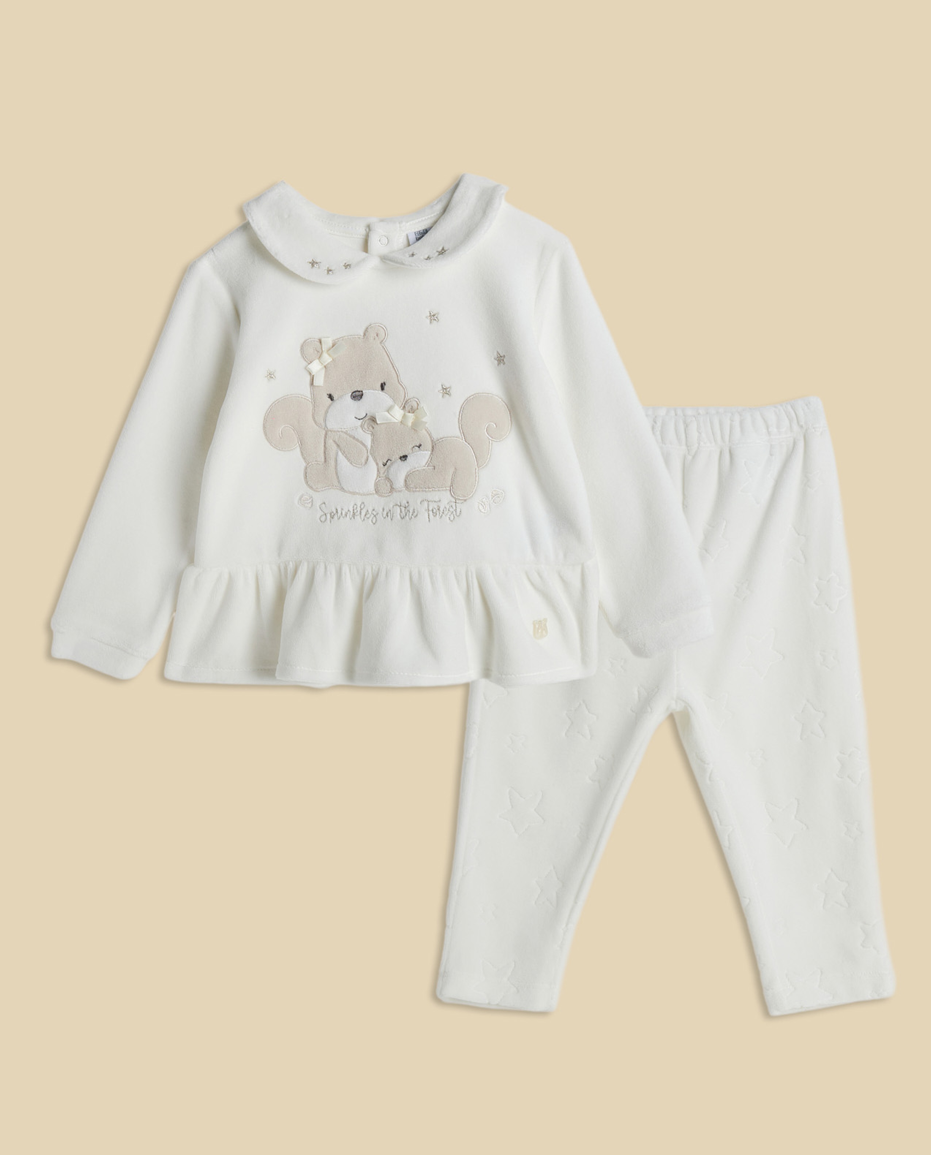 Appliqued Collared Clothing Set