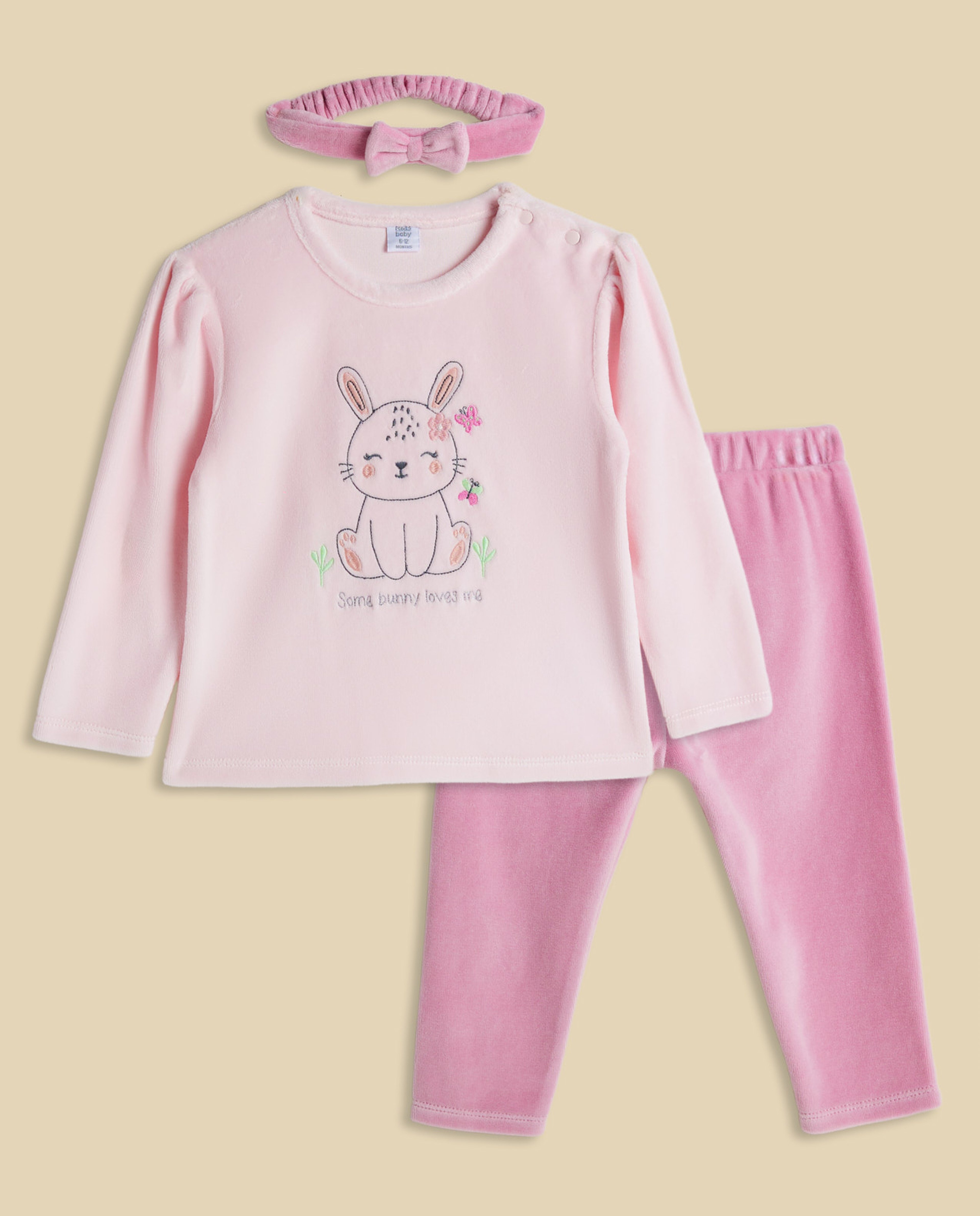 Embroidered Clothing Set with Headband