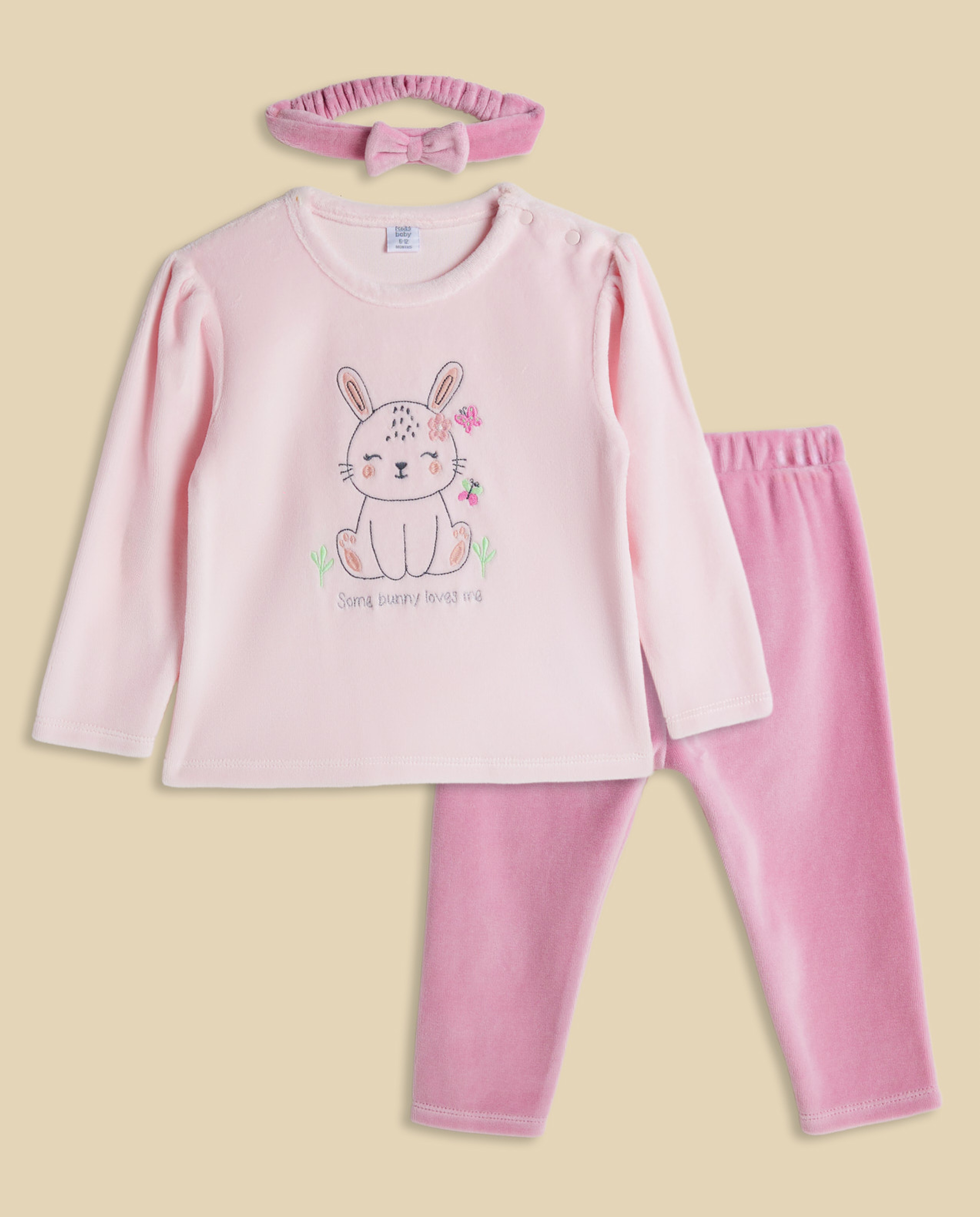 Embroidered Clothing Set with Headband