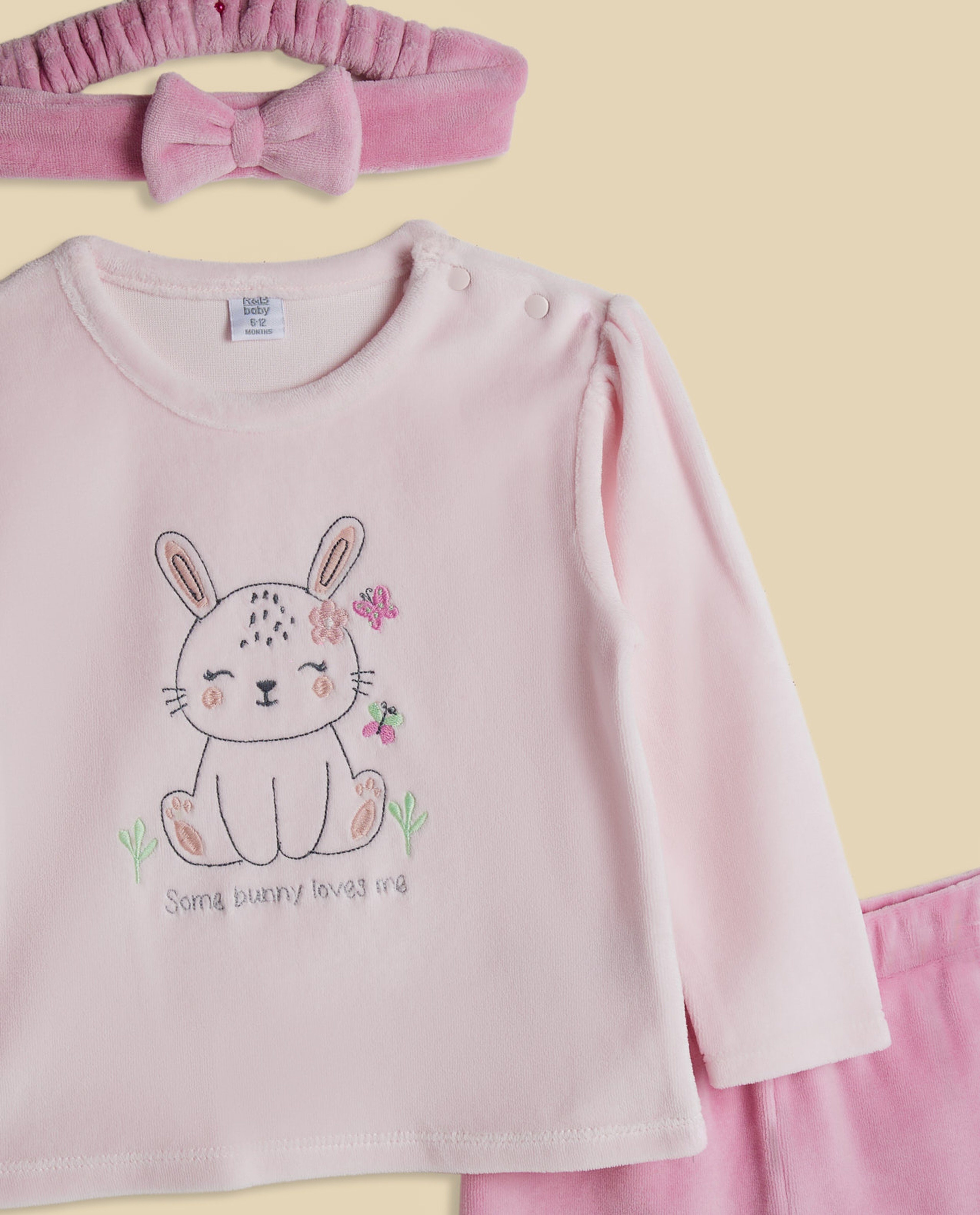 Embroidered Clothing Set with Headband