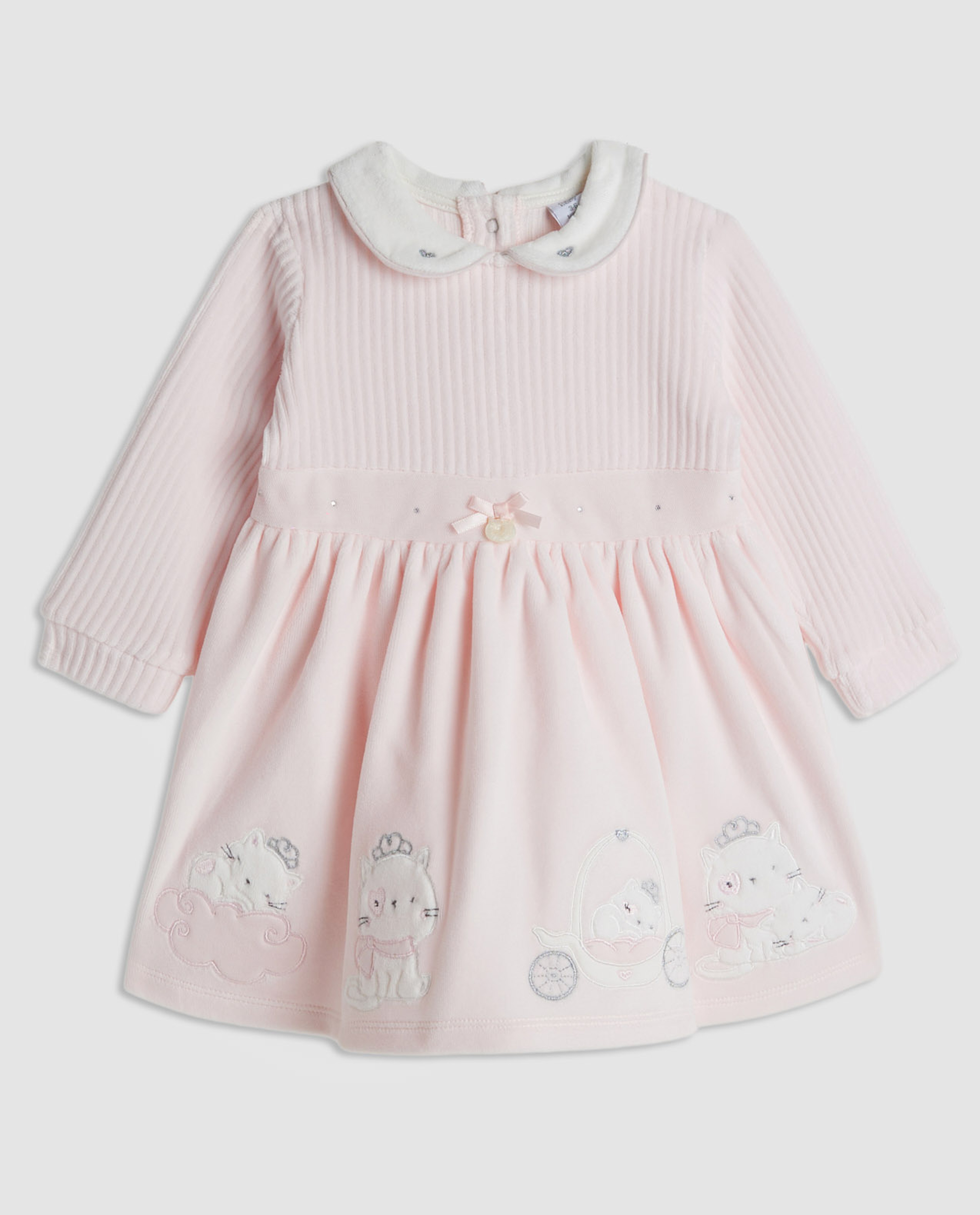 Appliqued Collared Fit and Flare Dress with Headband