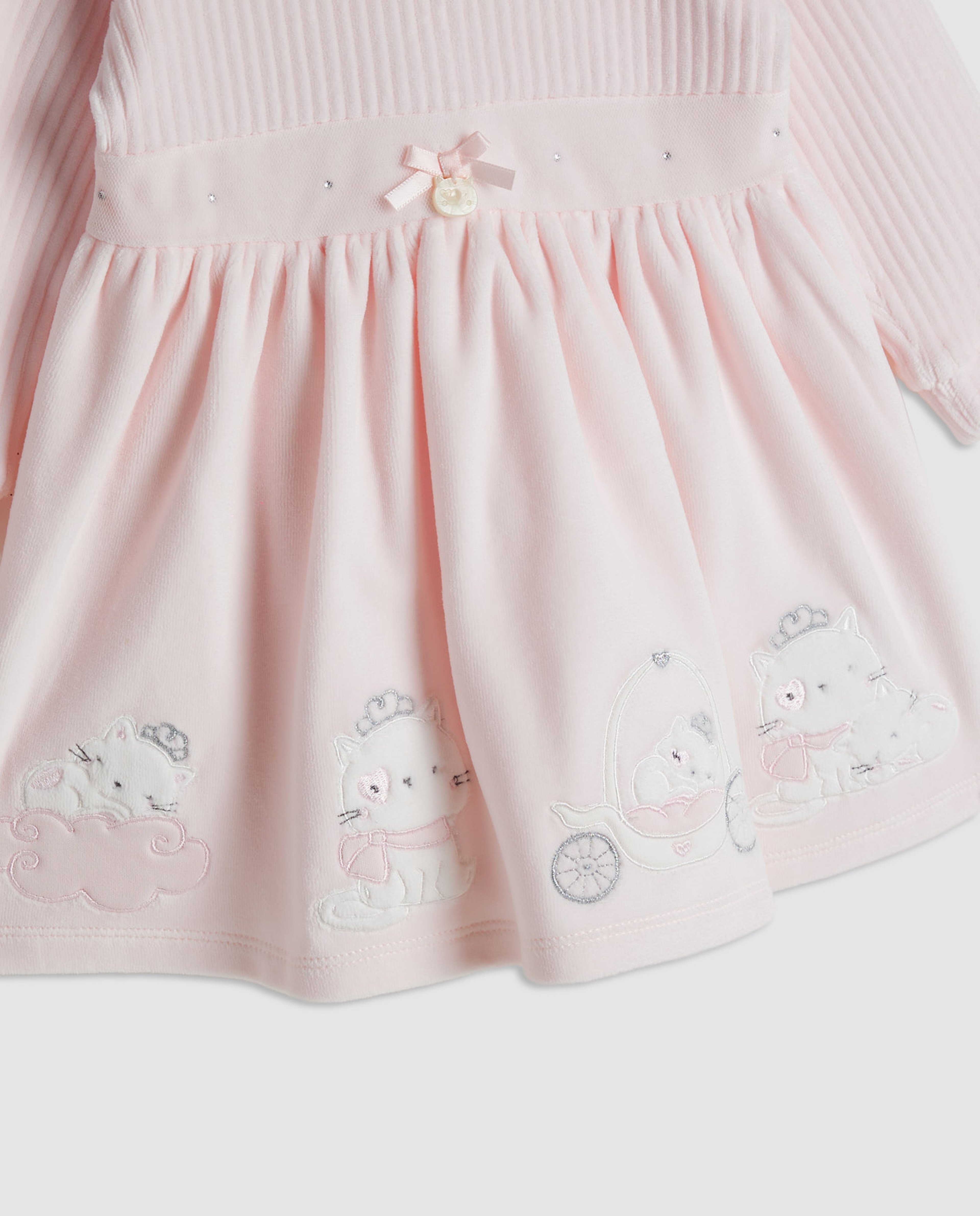 Appliqued Collared Fit and Flare Dress with Headband