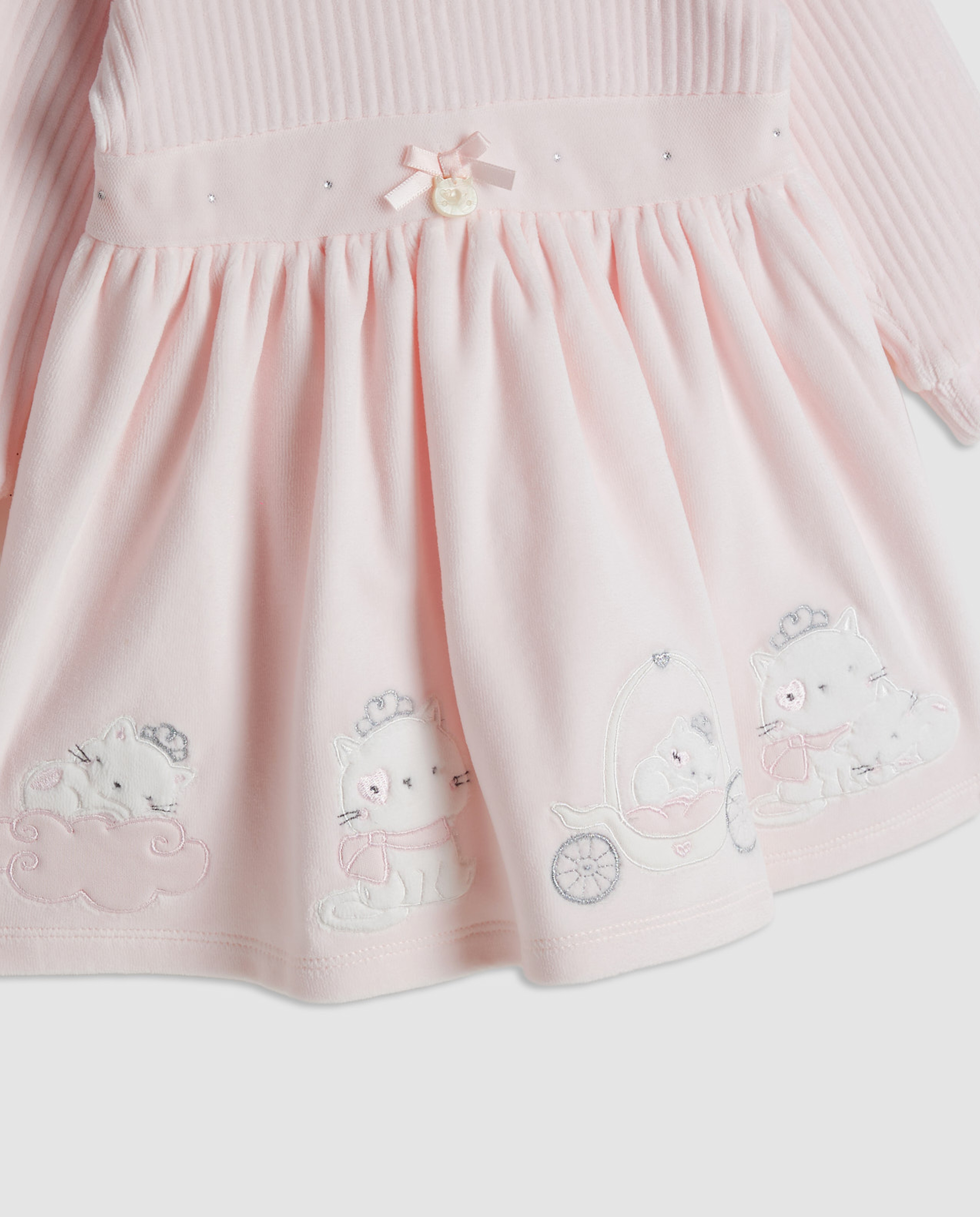 Appliqued Collared Fit and Flare Dress with Headband