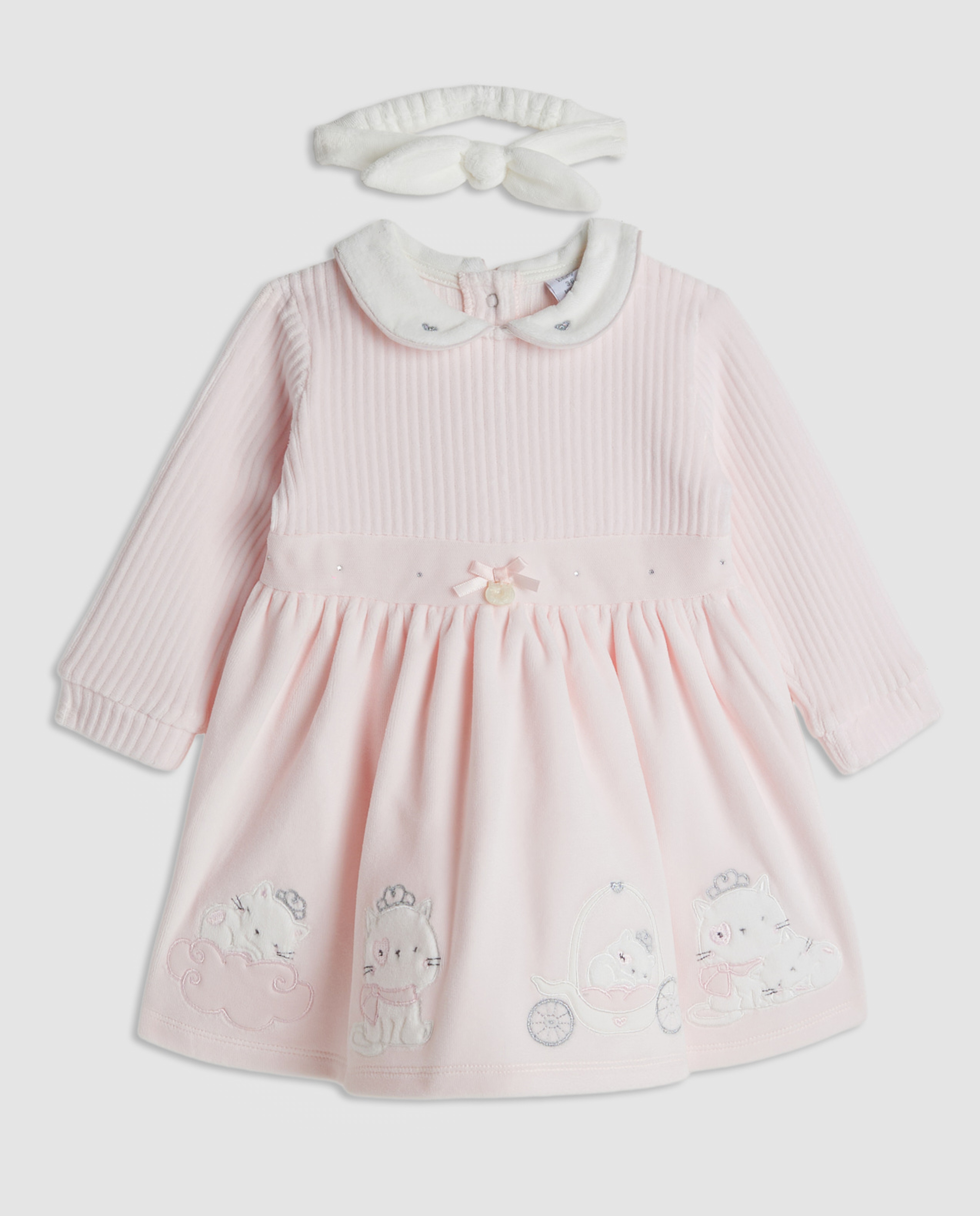 Appliqued Collared Fit and Flare Dress with Headband