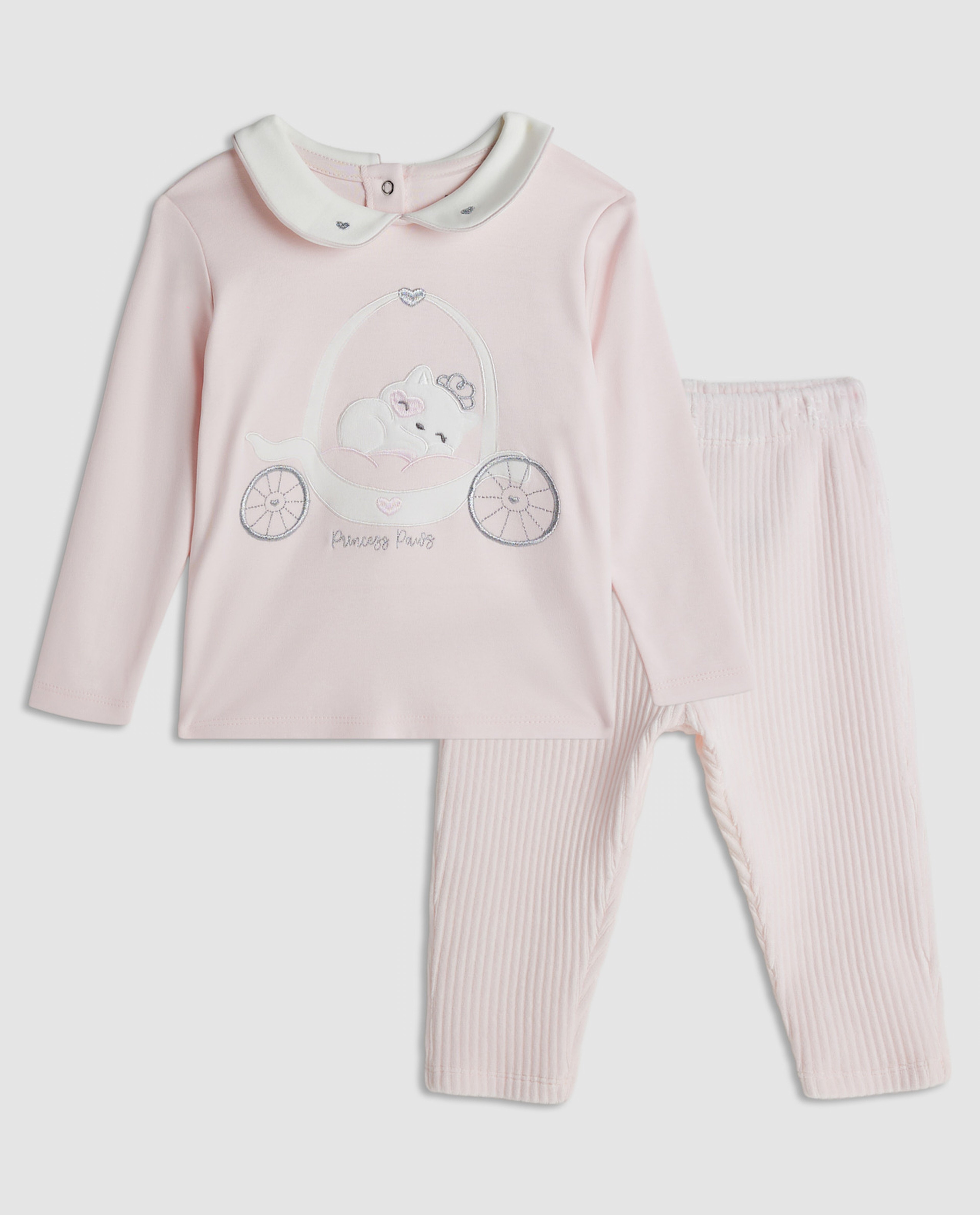 Appliqued Collared Clothing Set