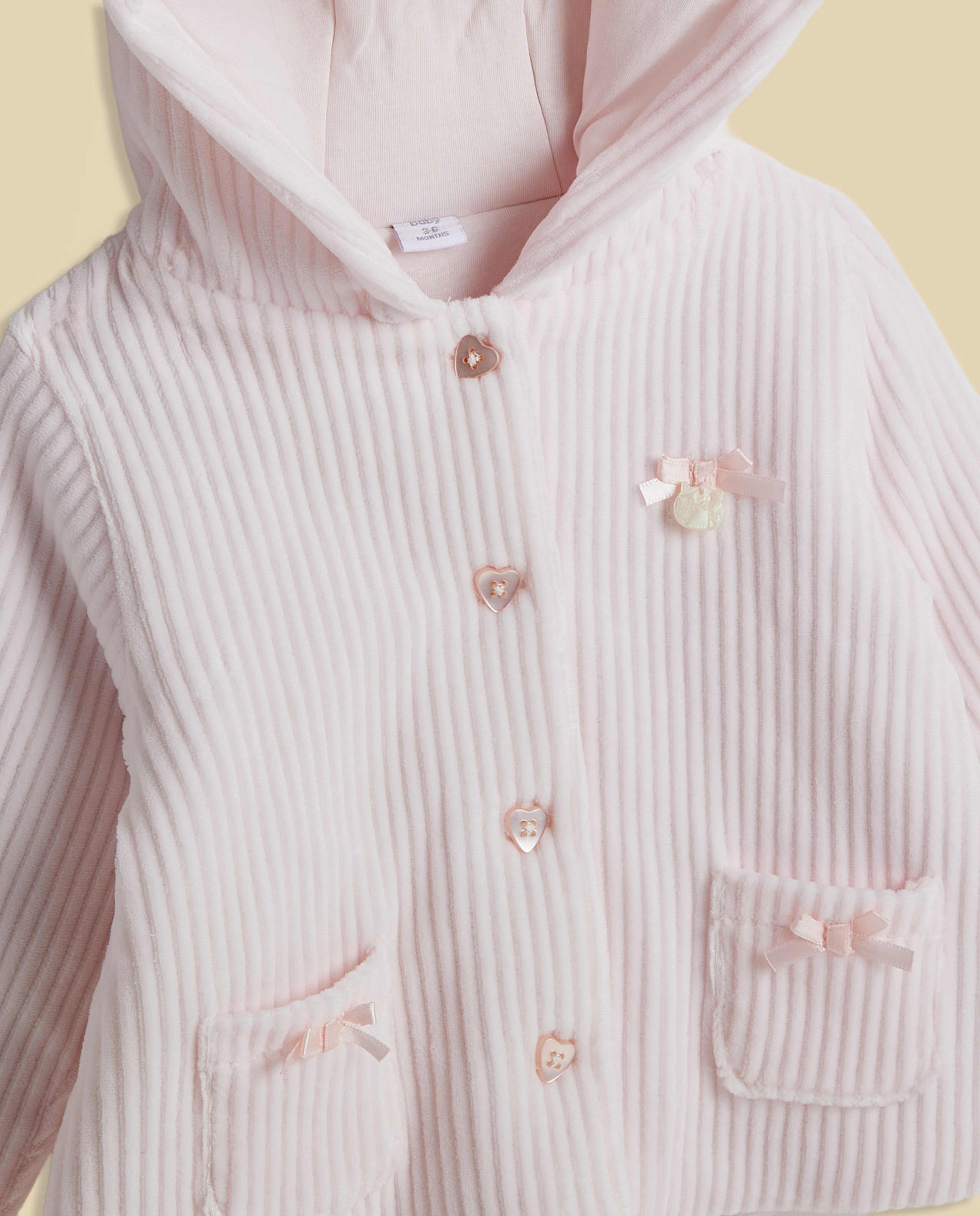 Textured Hooded Jacket with Button Closure