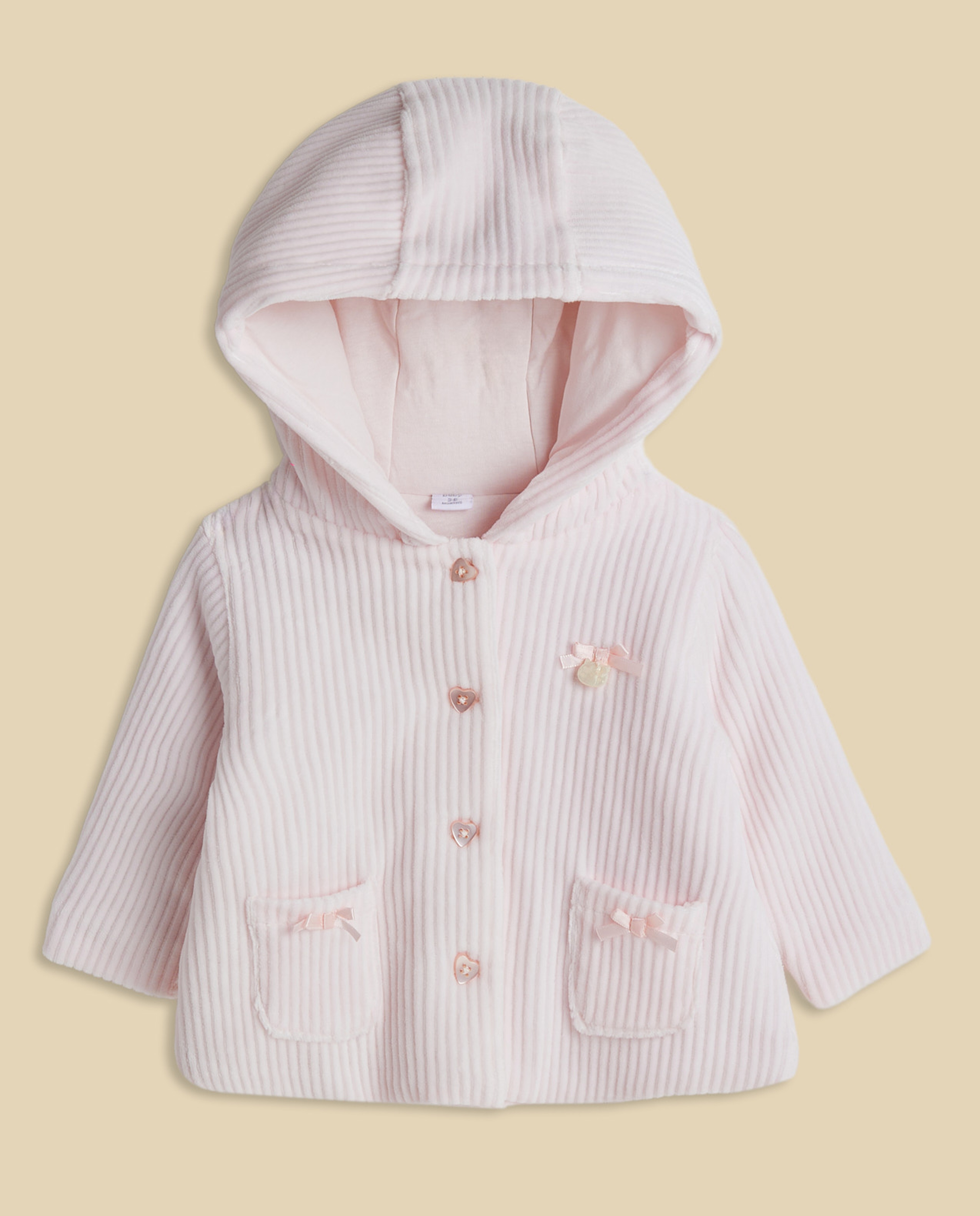 Textured Hooded Jacket with Button Closure