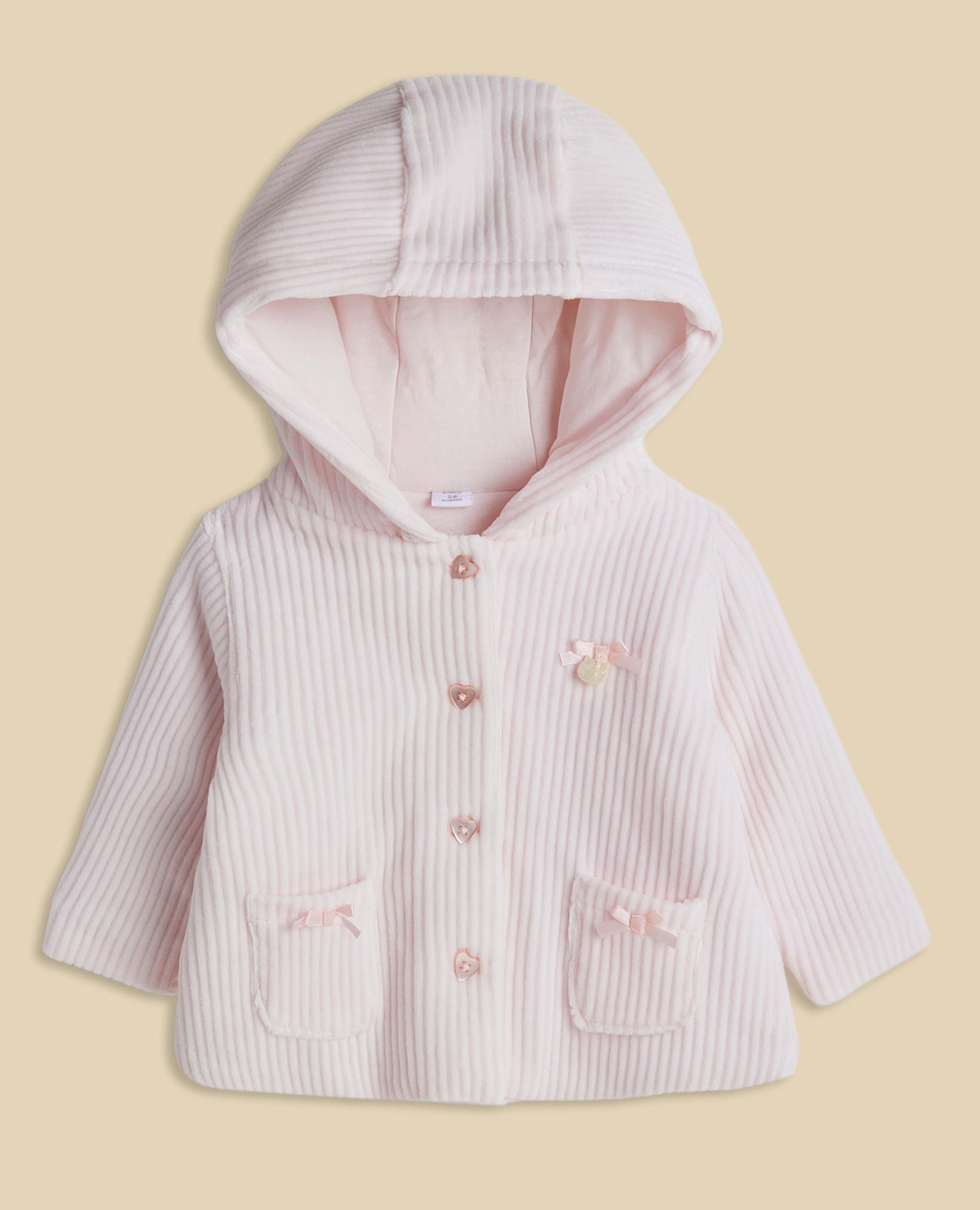 Textured Hooded Jacket with Button Closure