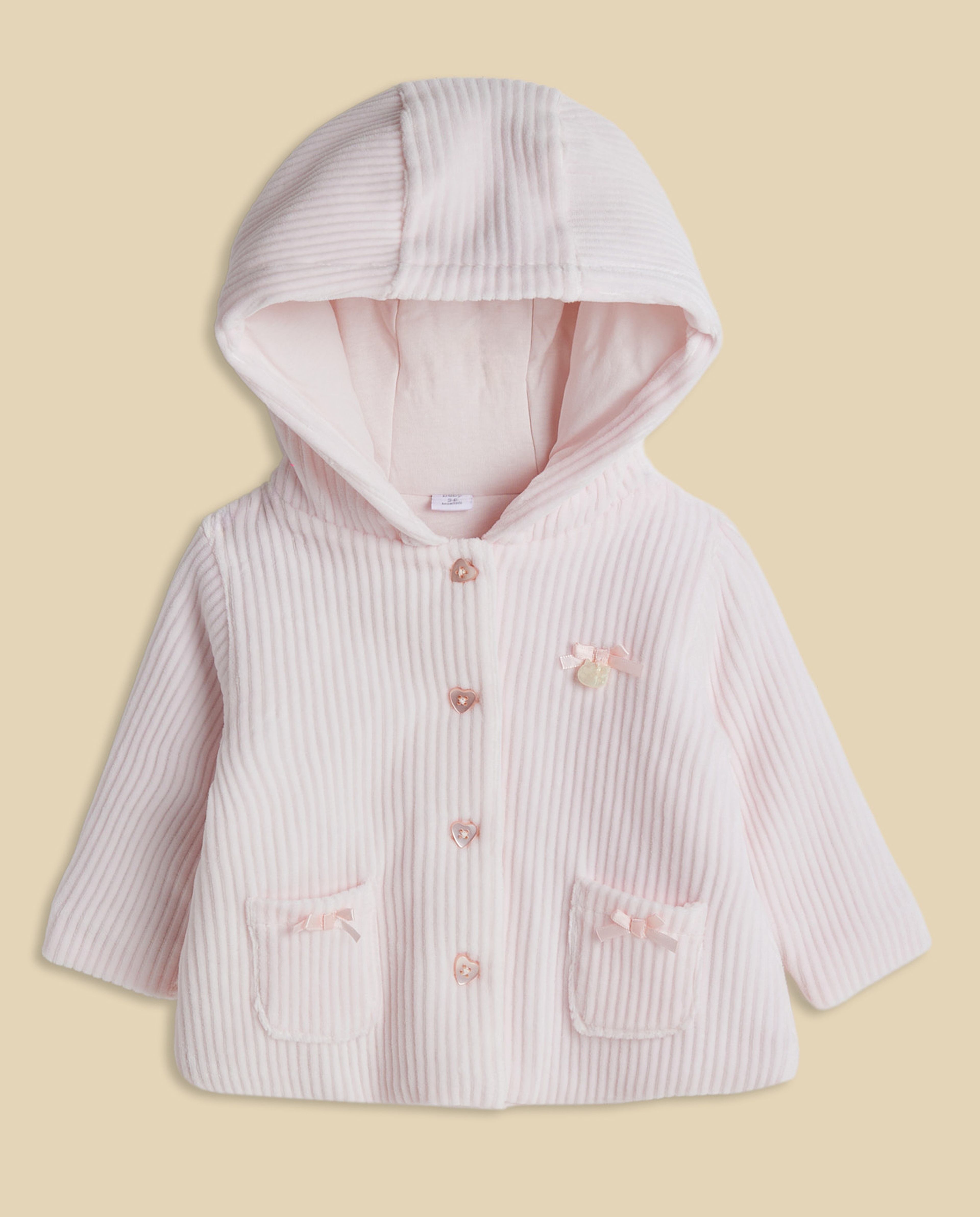 Textured Hooded Jacket with Button Closure