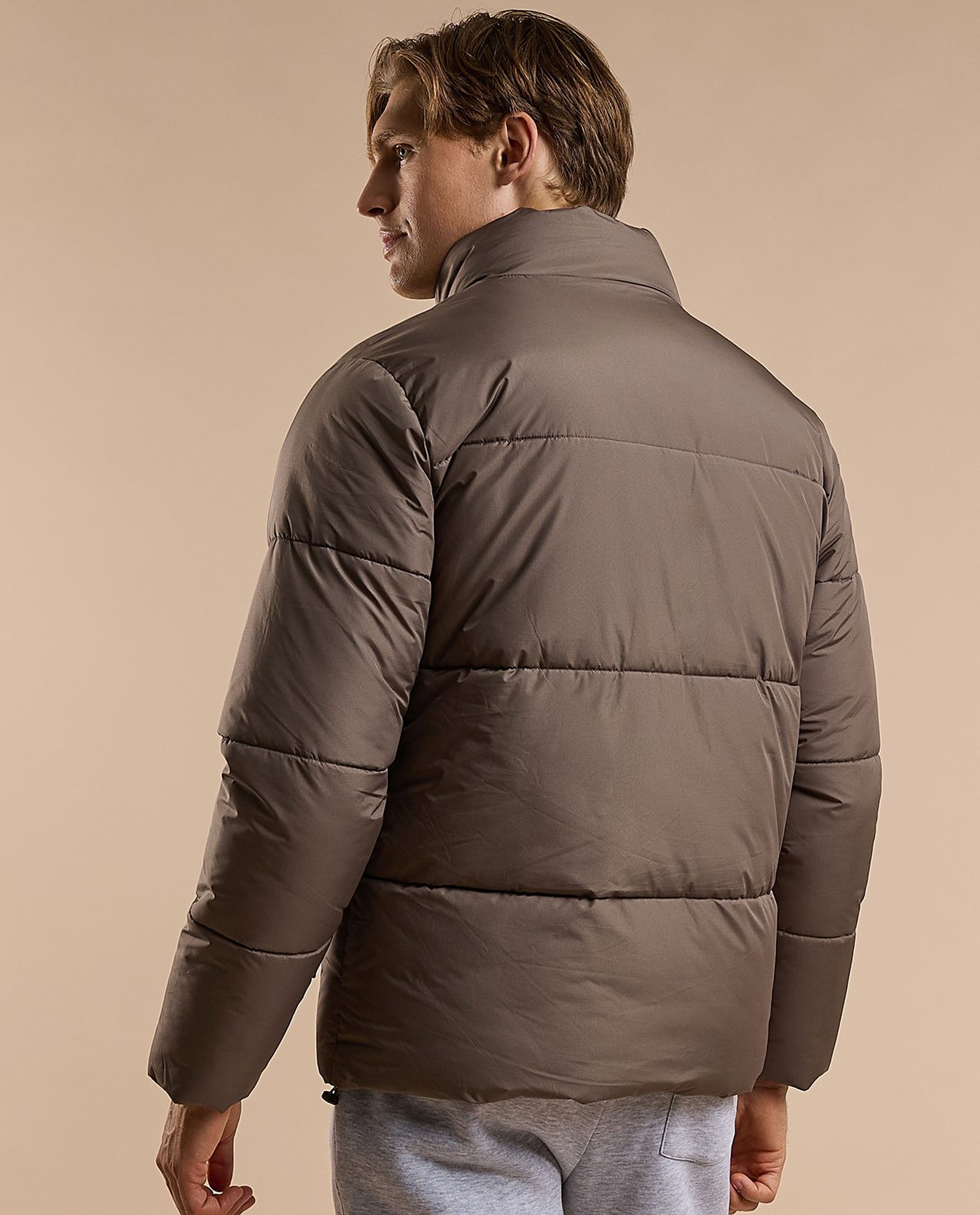 Quilted Puffer Jacket with Zipper Closure