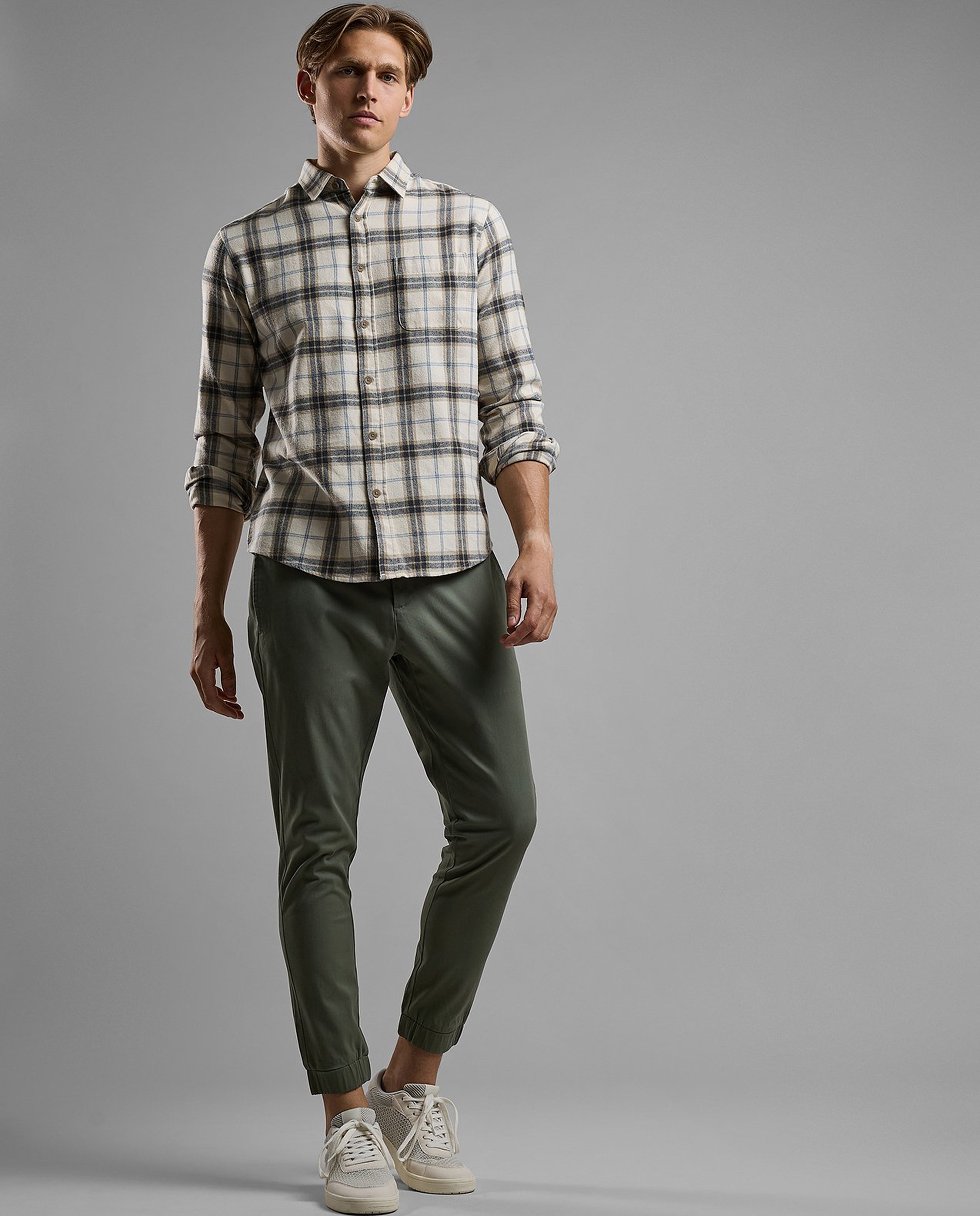 Plaid Shirt with Classic Collar and Long Sleeves