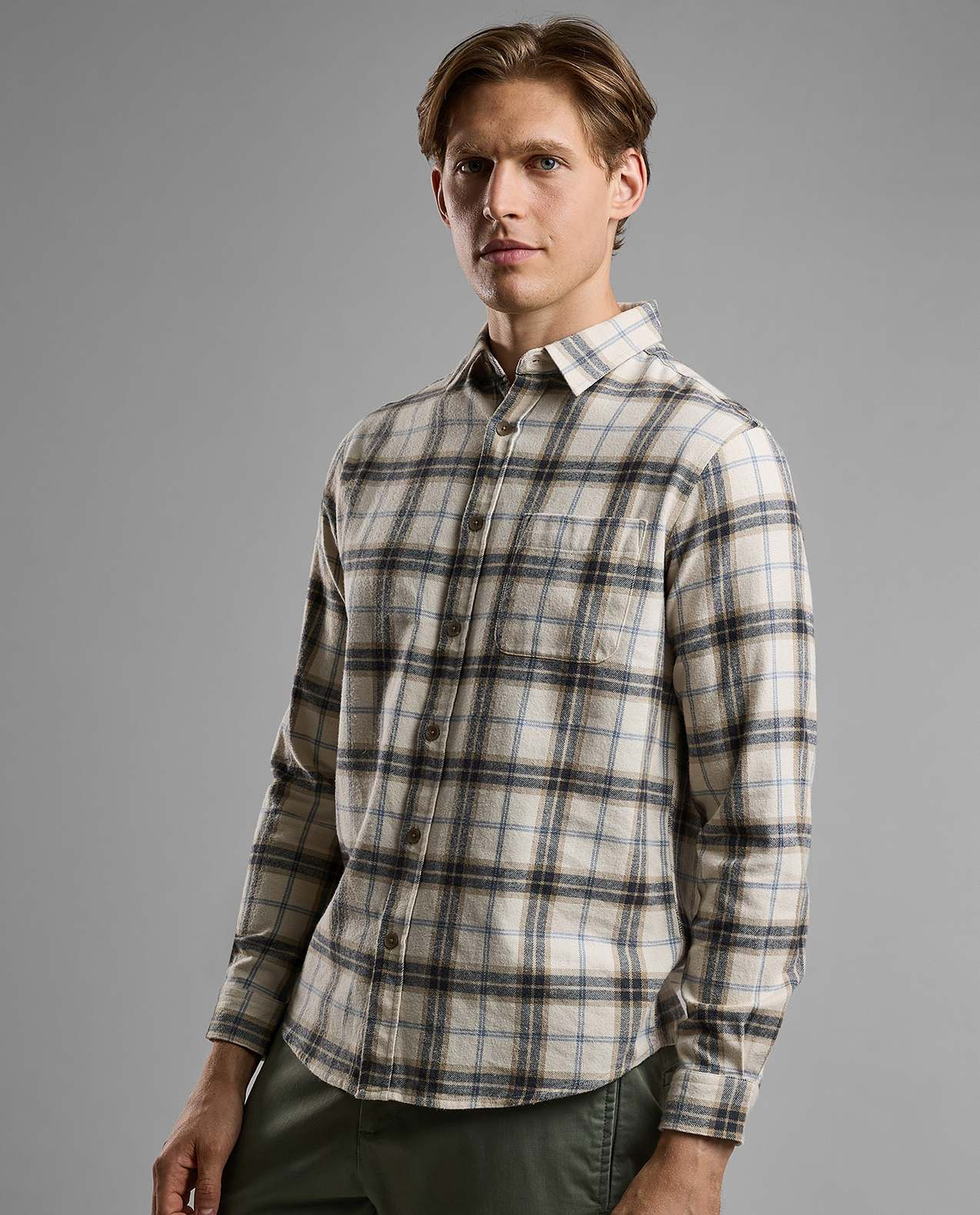 Plaid Shirt with Classic Collar and Long Sleeves