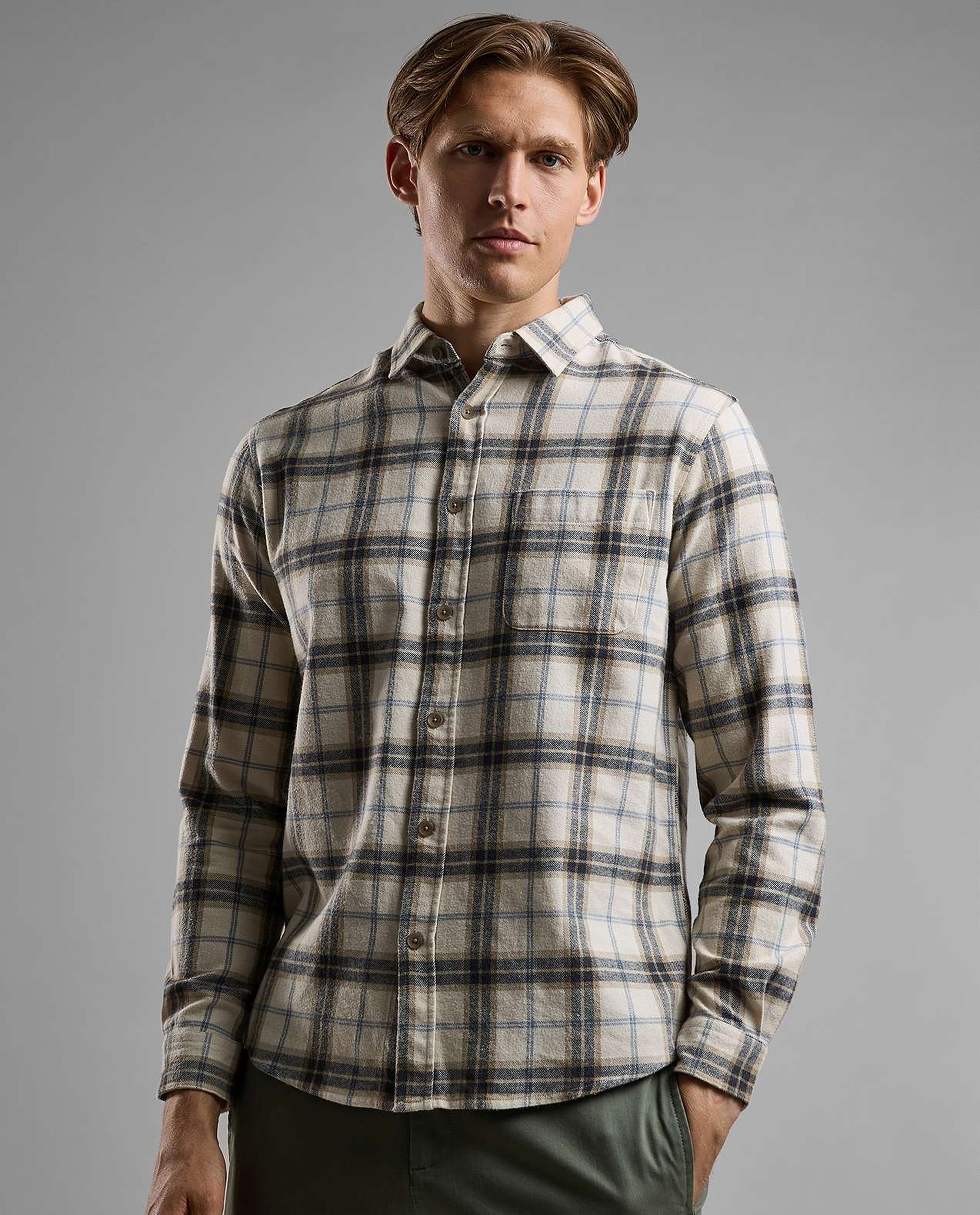 Plaid Shirt with Classic Collar and Long Sleeves