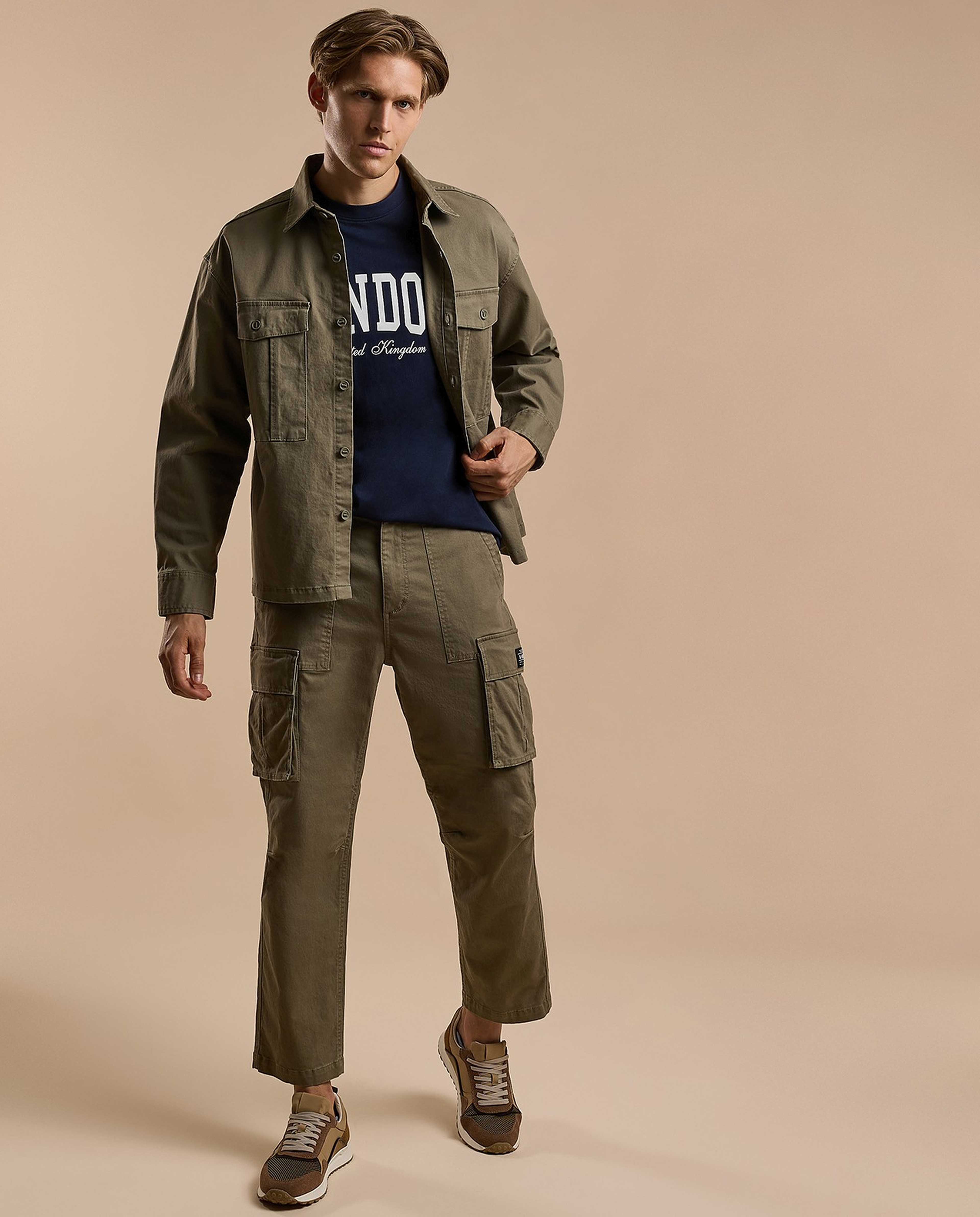 Solid Cargo Pants with Button Closure