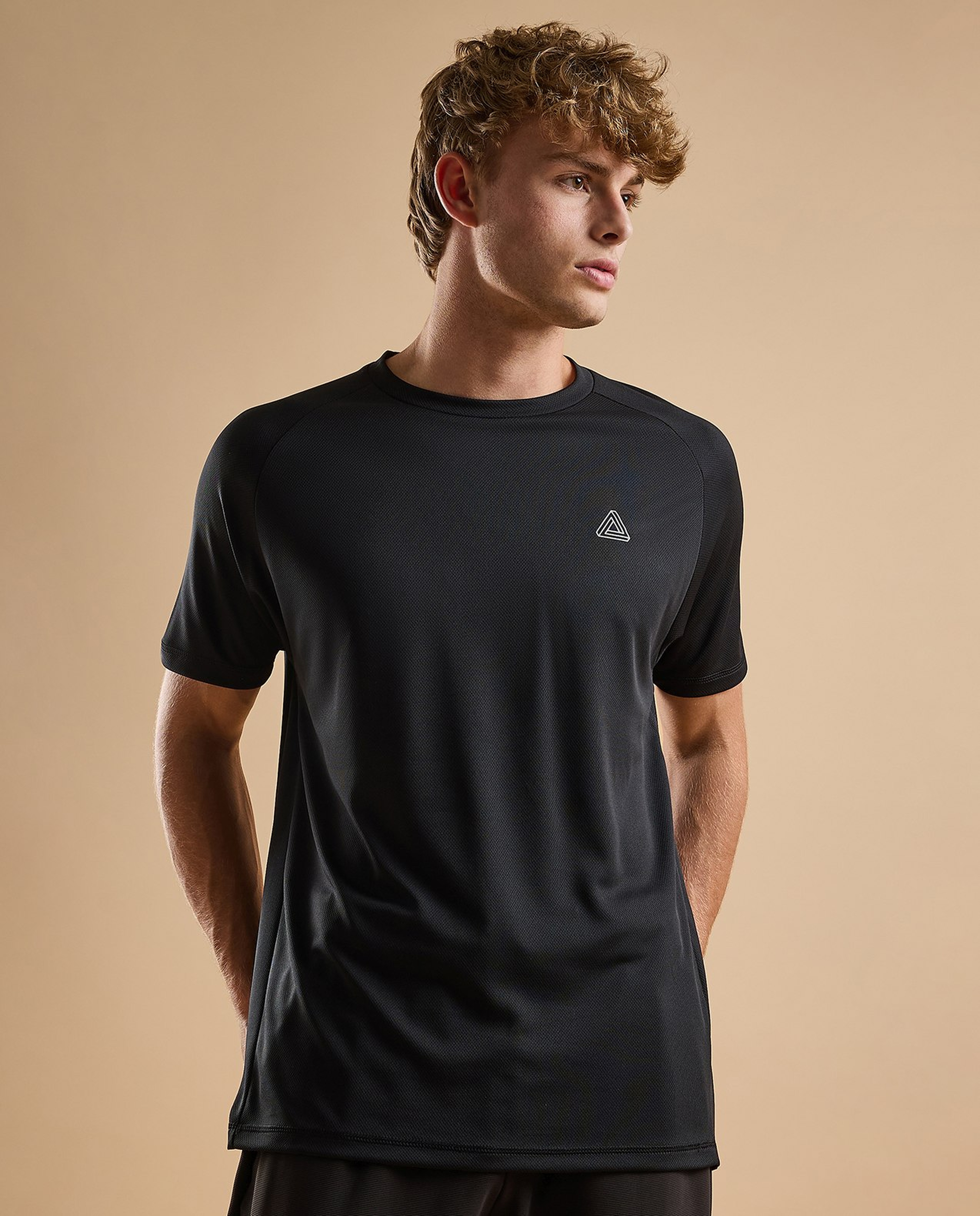 Logo Detail Active T-Shirt with Crew Neck and Short Sleeves