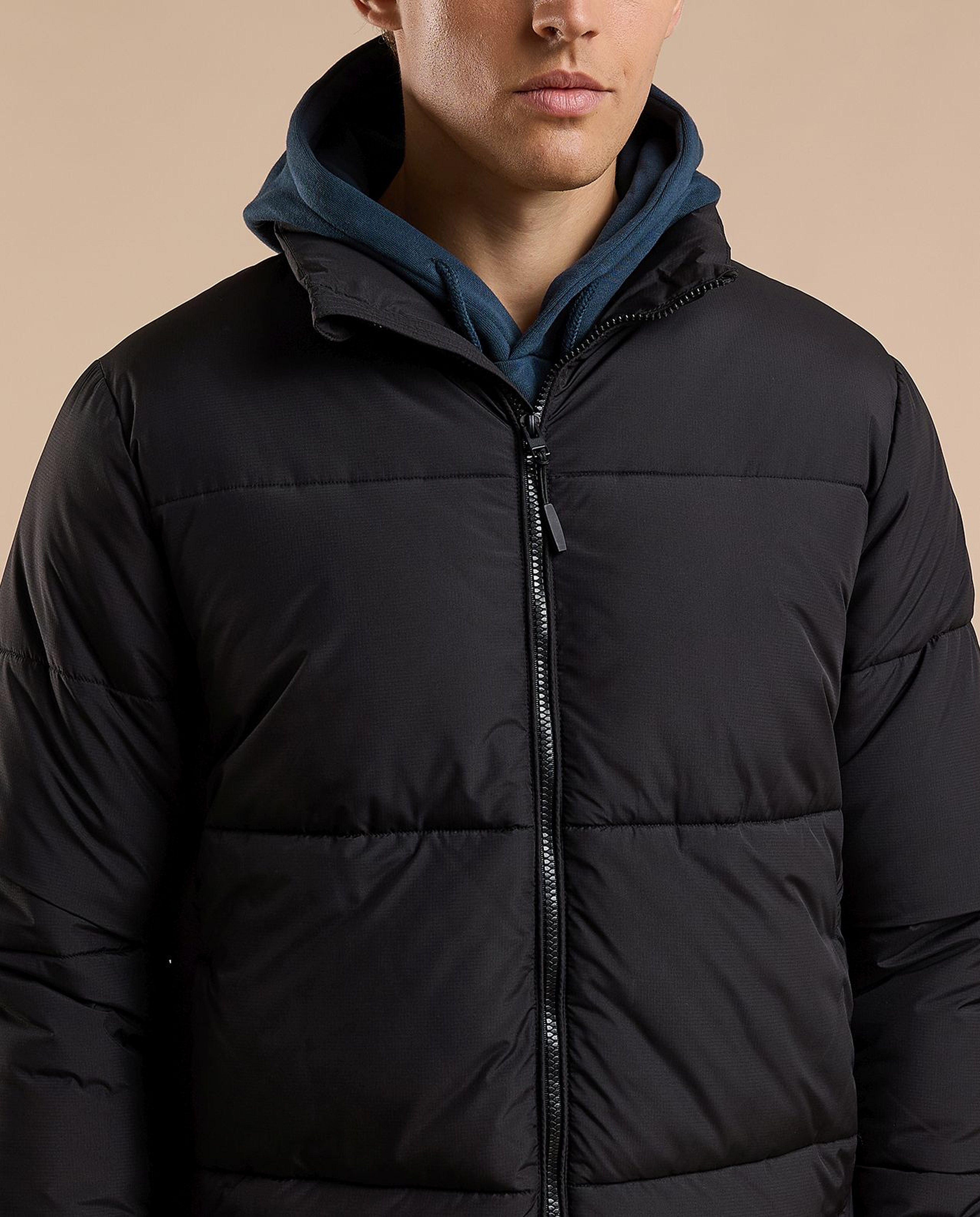 Quilted Puffer Jacket with Zipper Closure