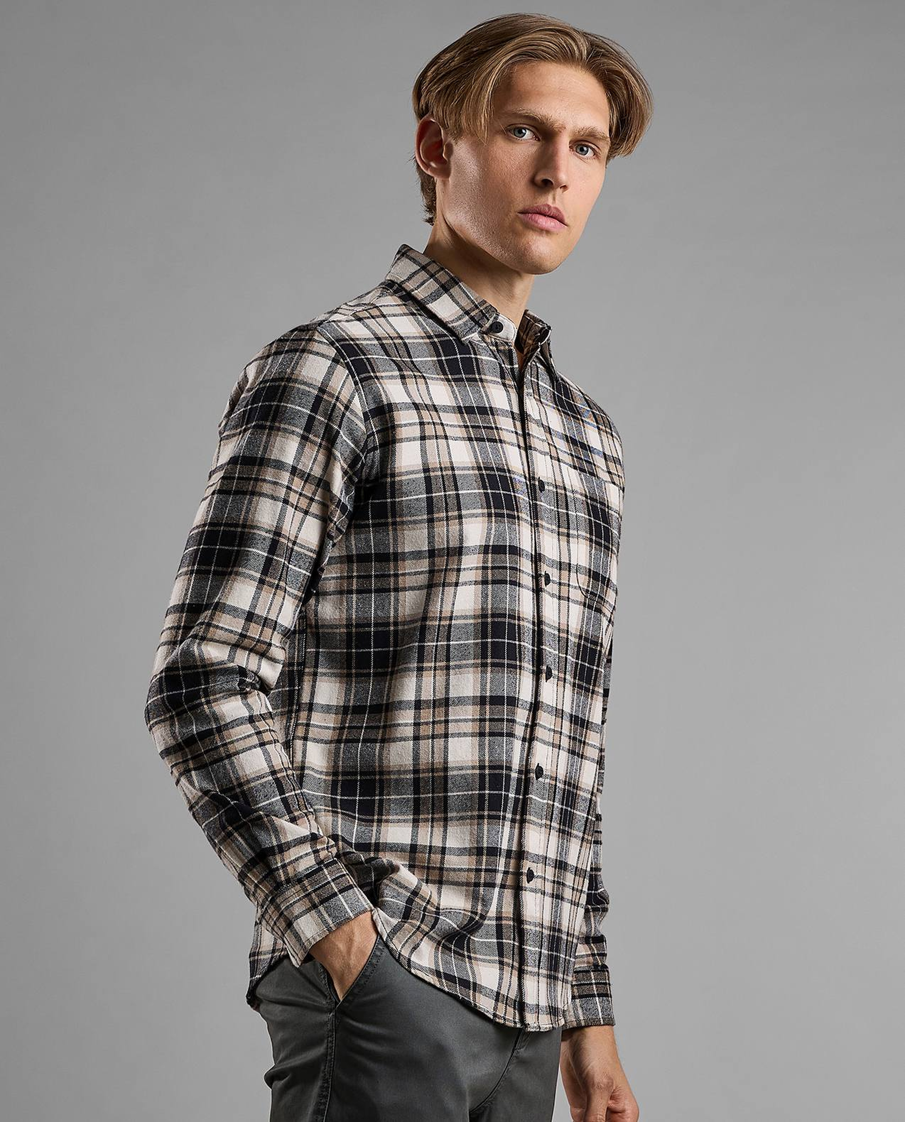 Plaid Shirt with Classic Collar and Long Sleeves
