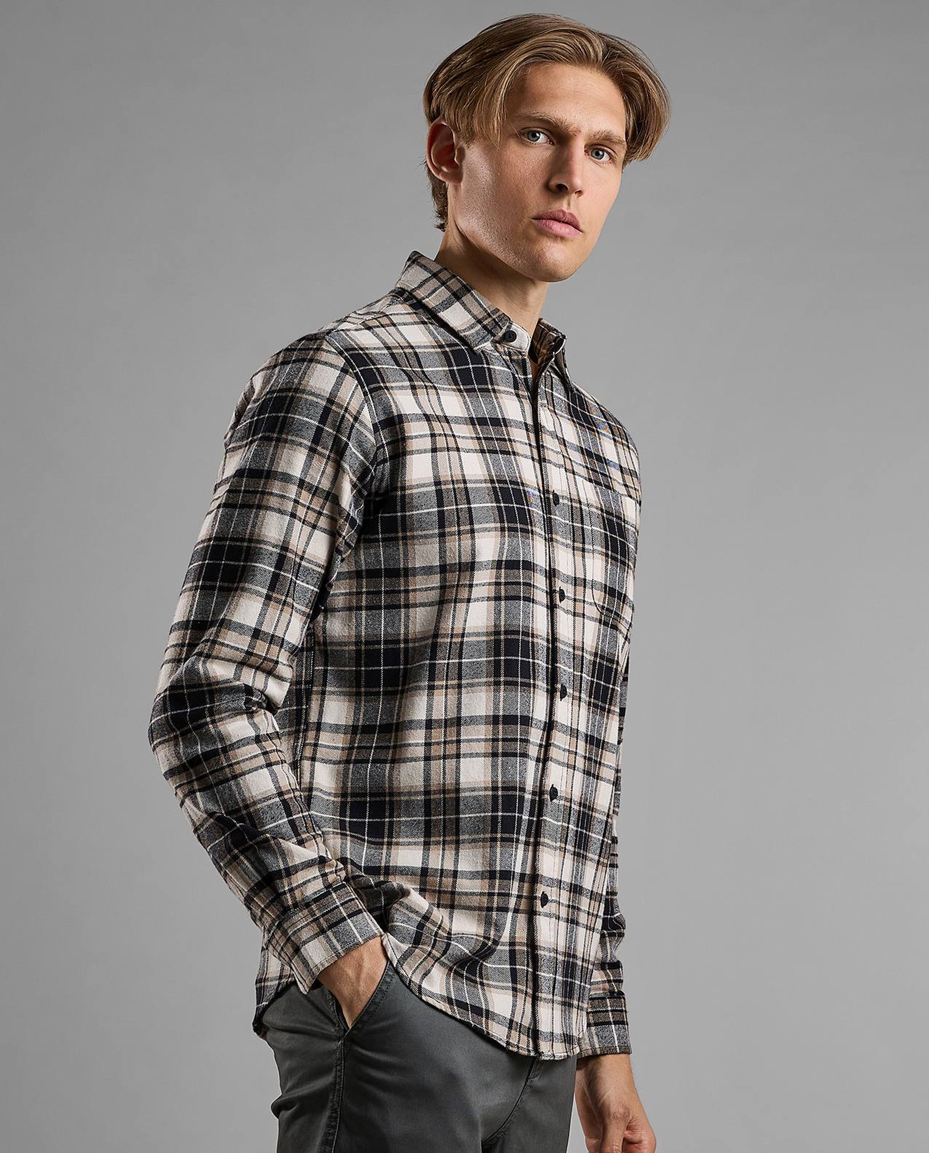 Plaid Shirt with Classic Collar and Long Sleeves