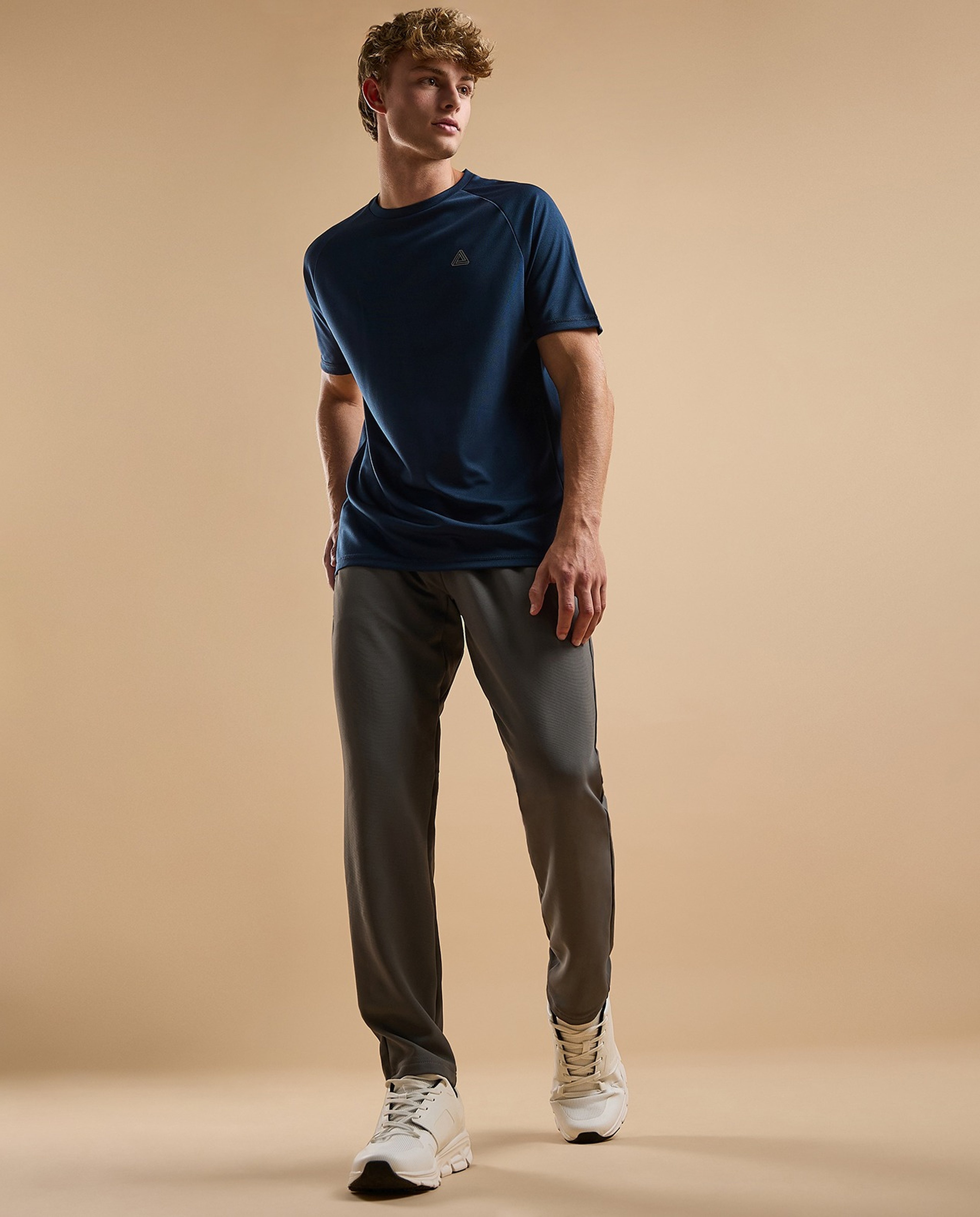 Logo Detail Active T-Shirt with Crew Neck and Short Sleeves