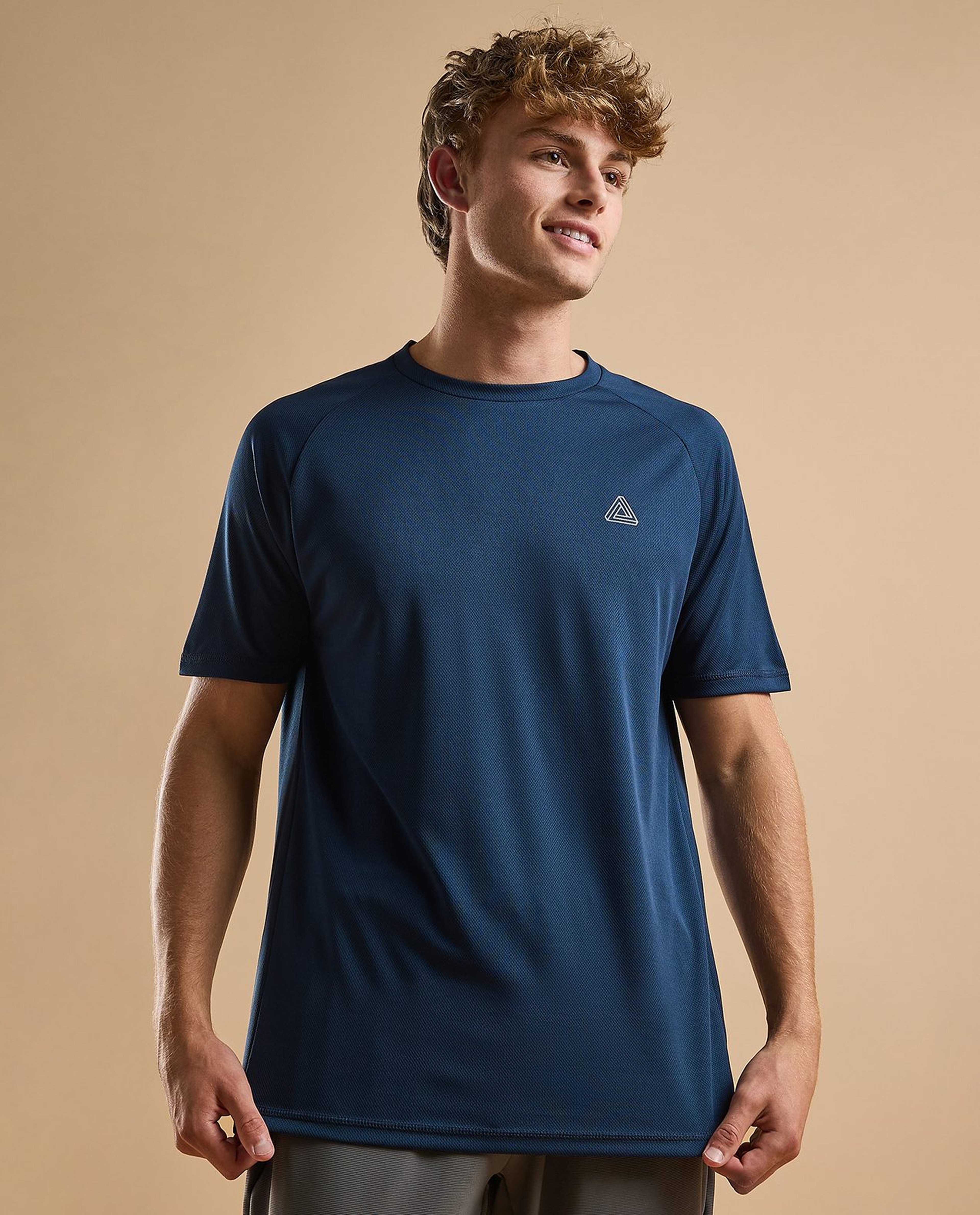 Logo Detail Active T-Shirt with Crew Neck and Short Sleeves