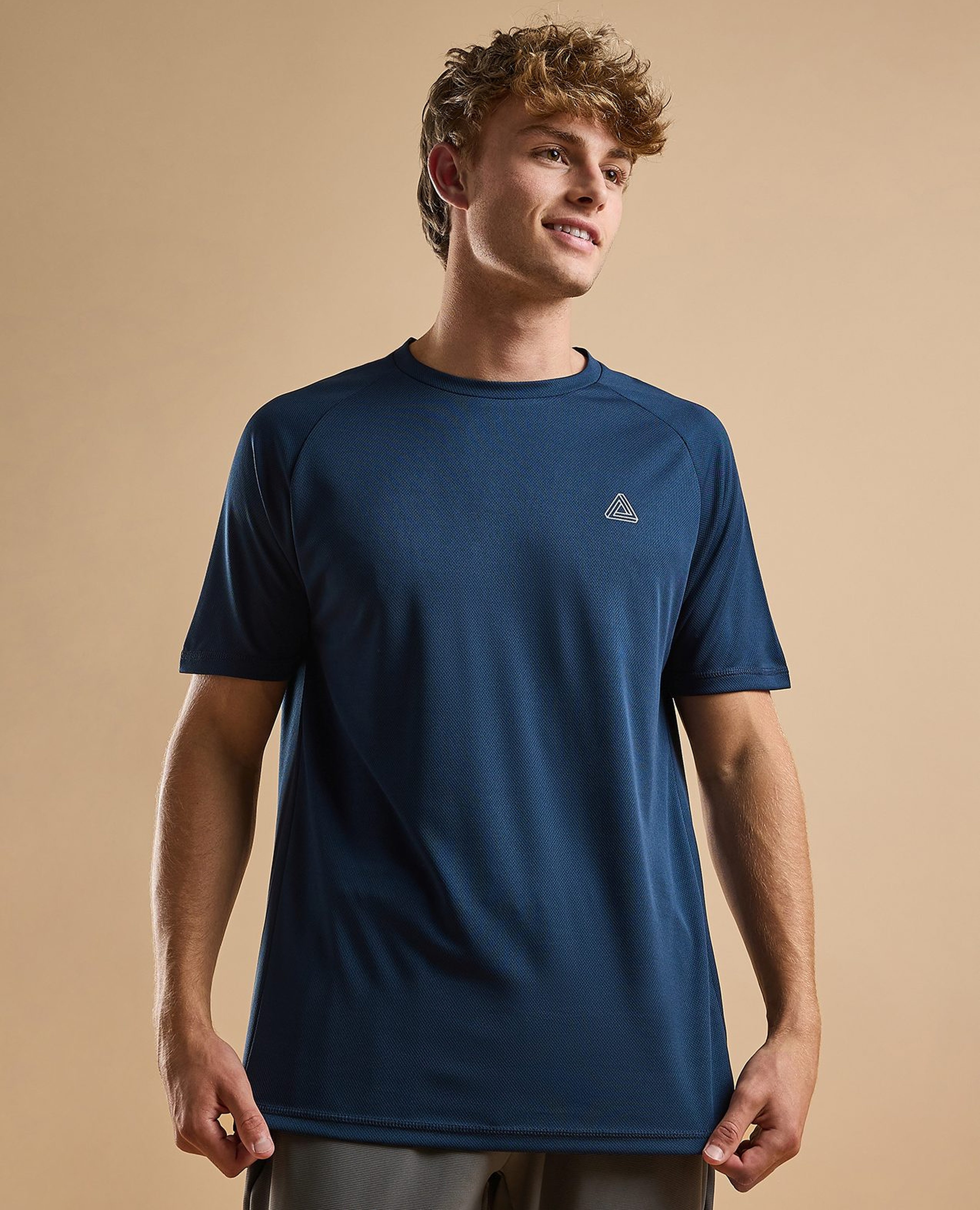 Logo Detail Active T-Shirt with Crew Neck and Short Sleeves